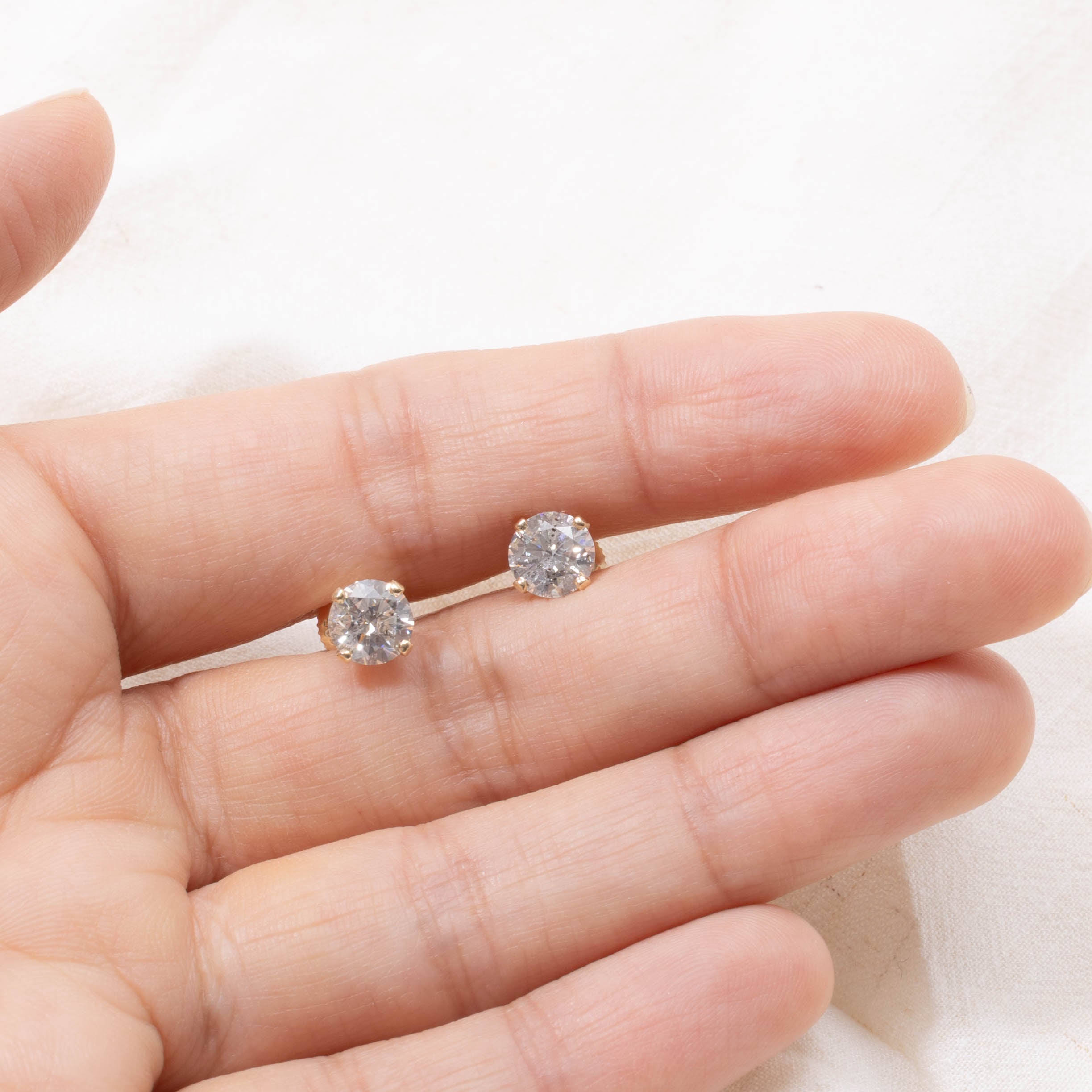14k Solitaire Diamond Studs | 2.00ctw I1/I2 I/J