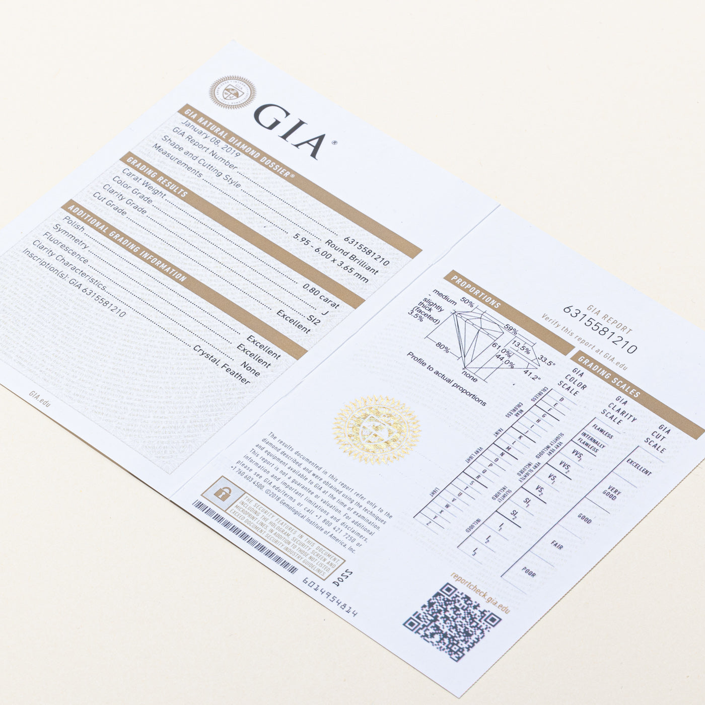 GIA Solitaire Diamond Engagement Ring | 0.80ct SI2 J Ex | SZ 5