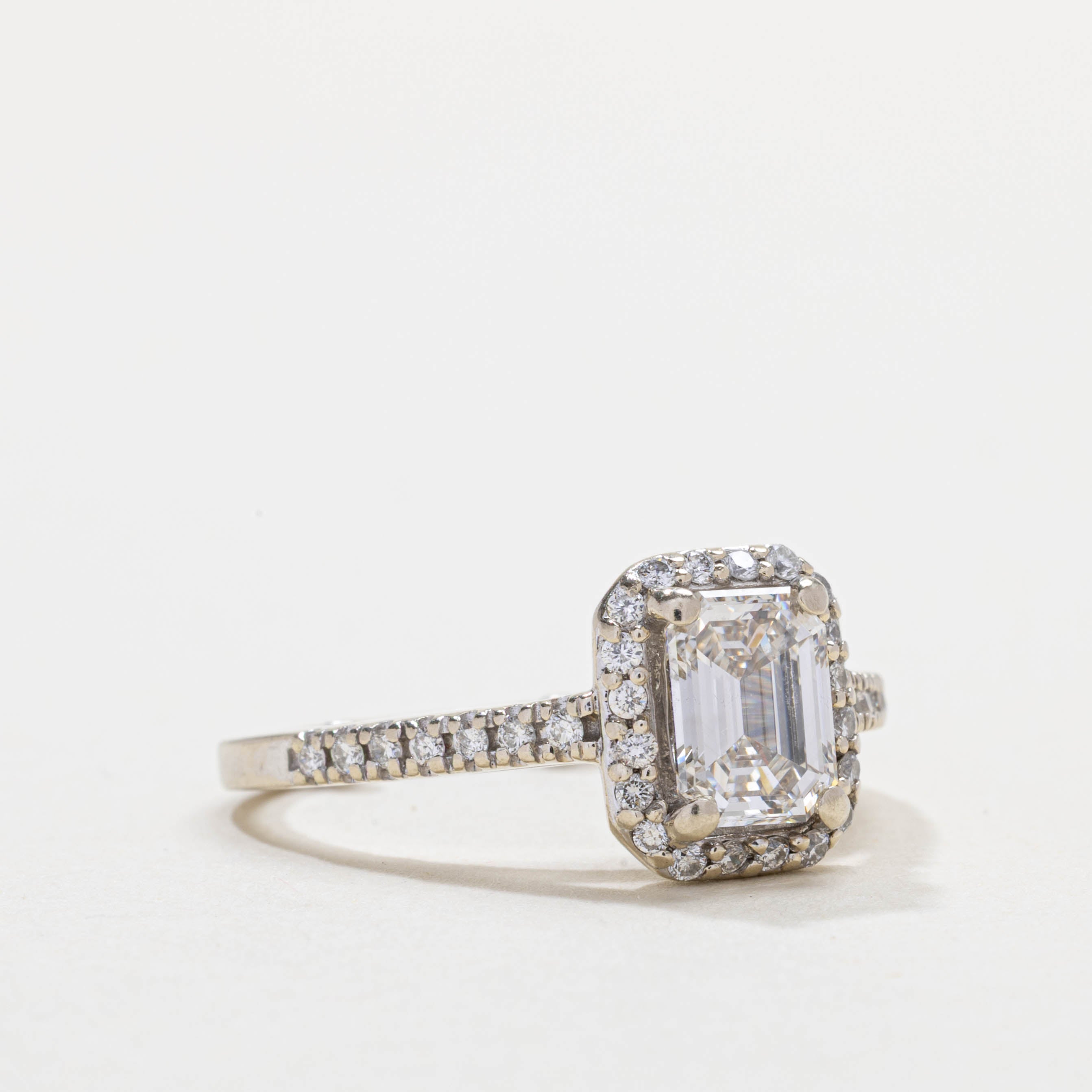 14K Emerald Cut Diamond Halo Ring | 0.96ct VS2 I, 0.34ctw | SZ 4.25