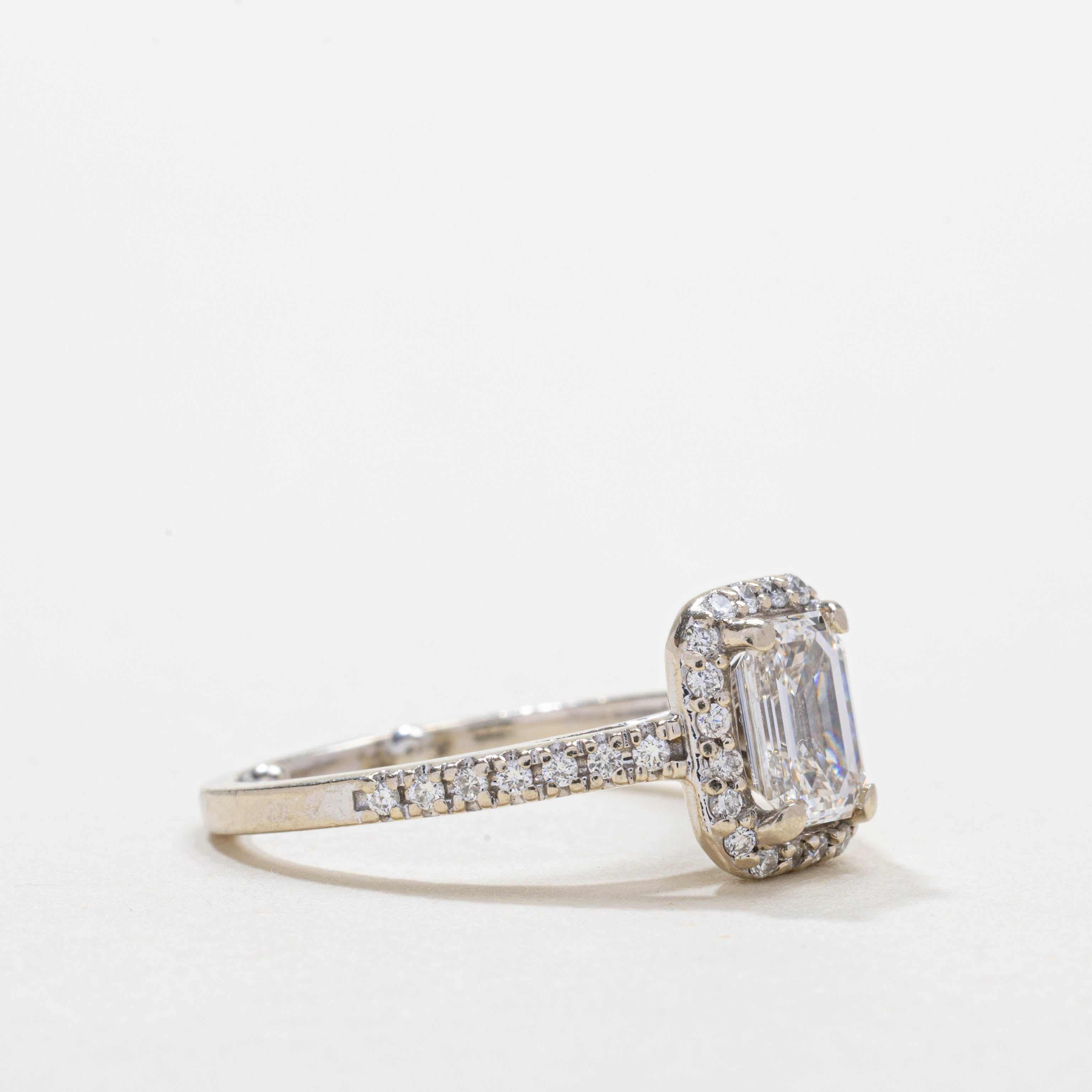 14K Emerald Cut Diamond Halo Ring | 0.96ct VS2 I, 0.34ctw | SZ 4.25