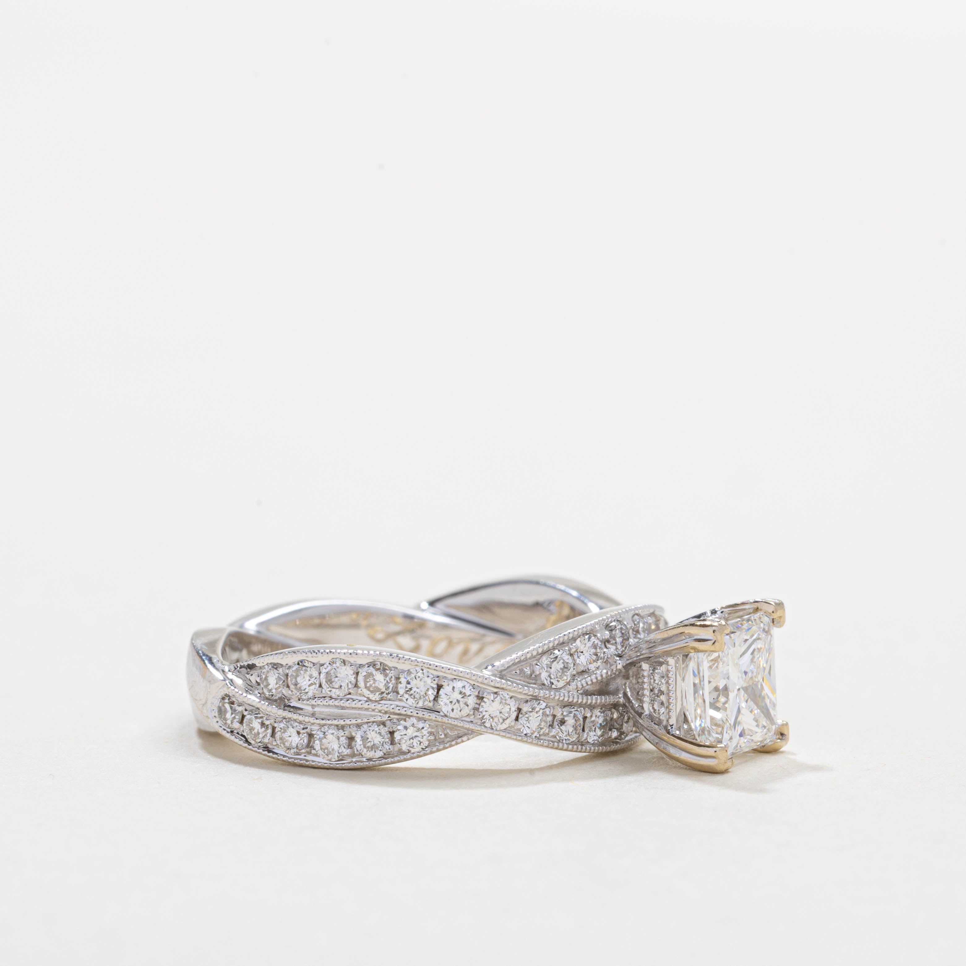 GIA Princess Cut Diamond Crossover Engagement Ring | 1.02 VS1 E, 0.64ctw | SZ 5.0