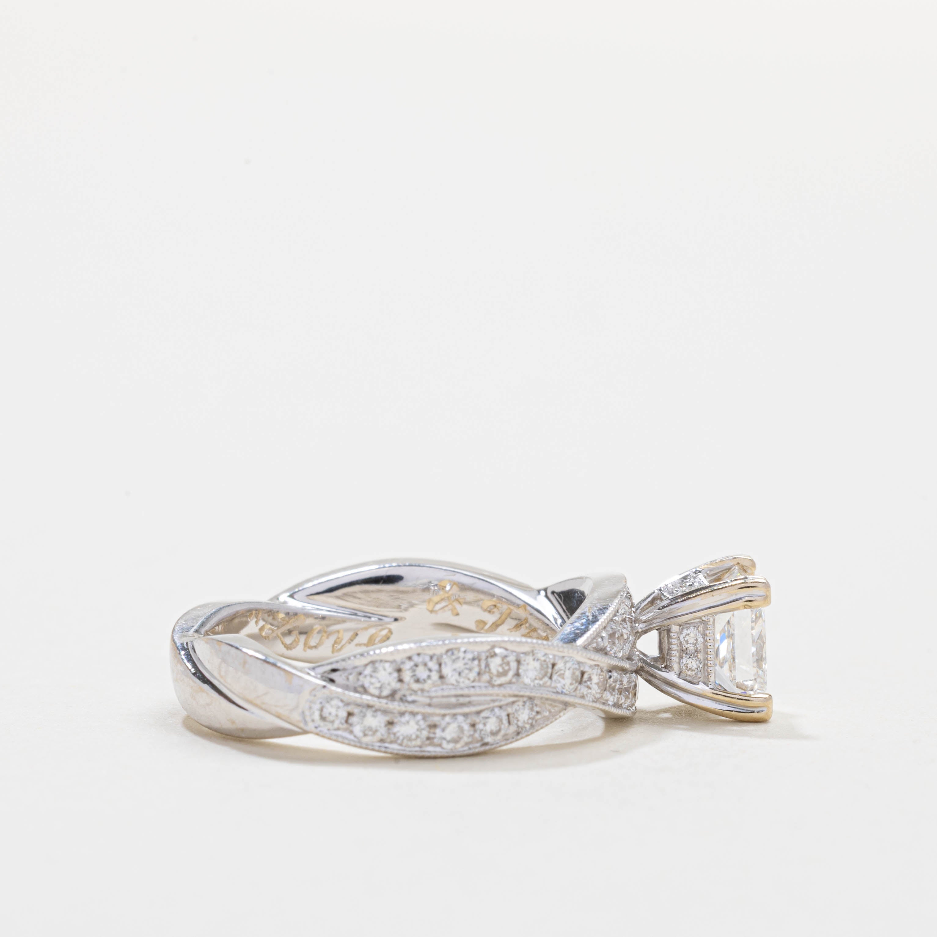 GIA Princess Cut Diamond Crossover Engagement Ring | 1.02 VS1 E, 0.64ctw | SZ 5.0
