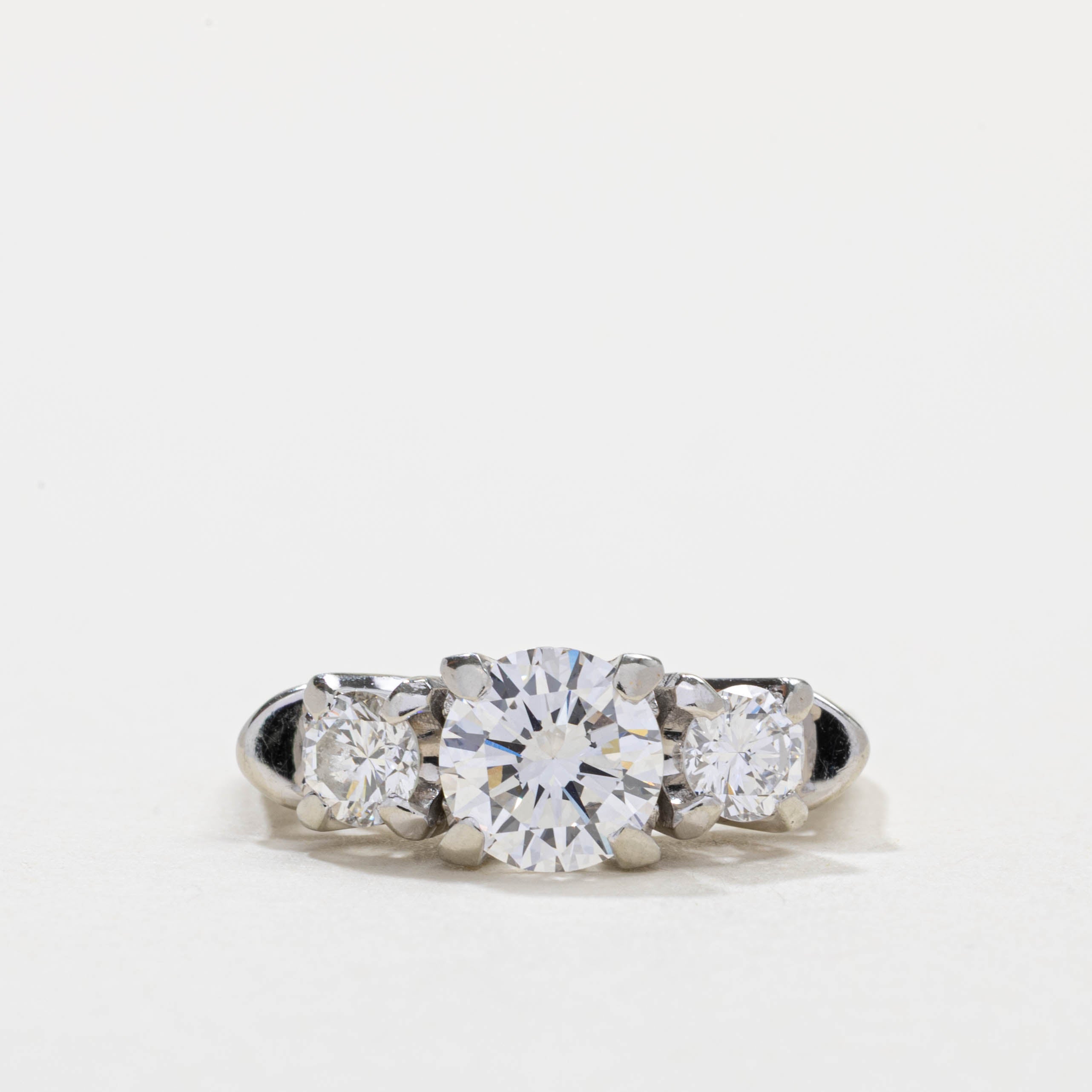 18K White Gold Three Stone Diamond Ring | 1.07ct VVS2 F/G, 0.48ctw | SZ 5.25