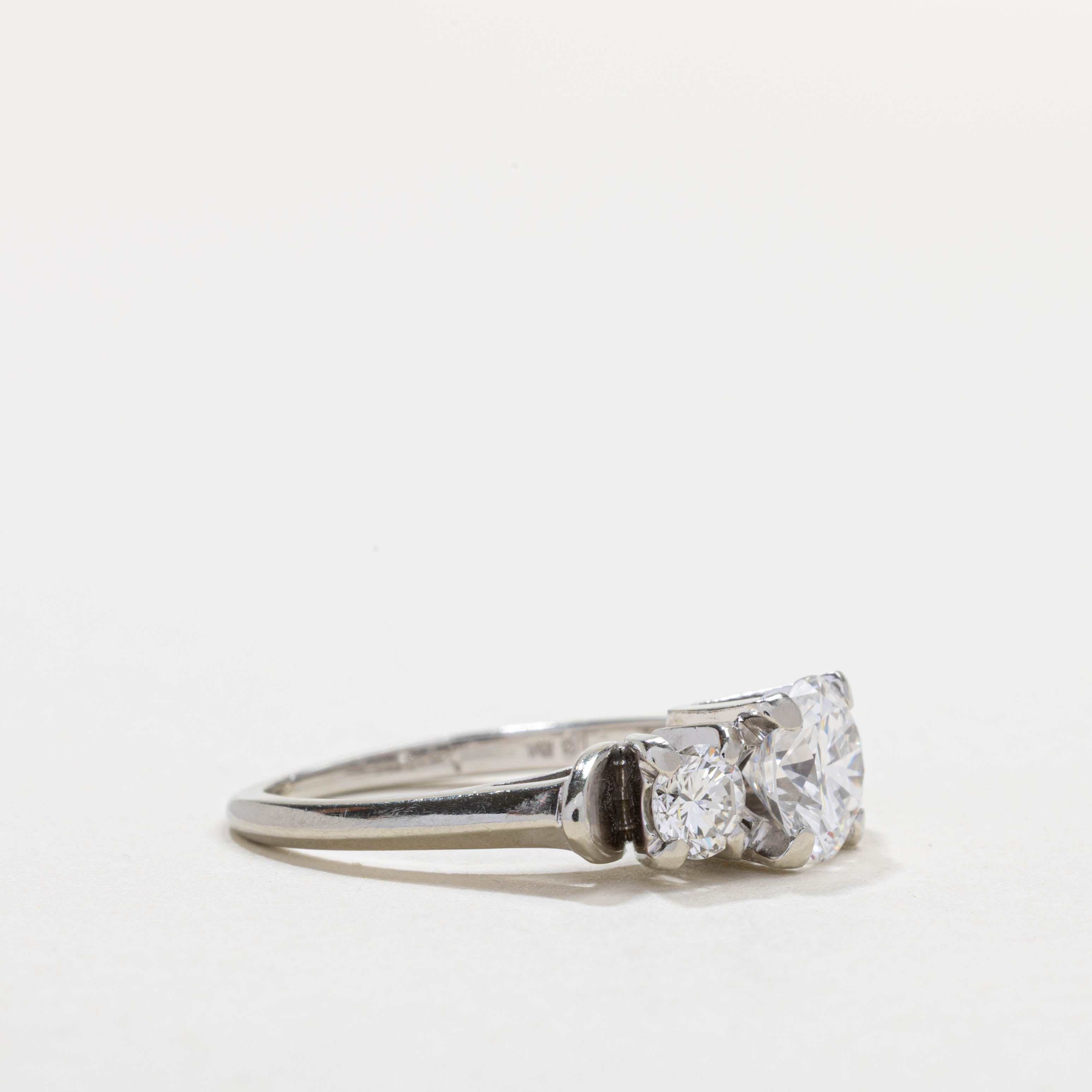 18K White Gold Three Stone Diamond Ring | 1.07ct VVS2 F/G, 0.48ctw | SZ 5.25
