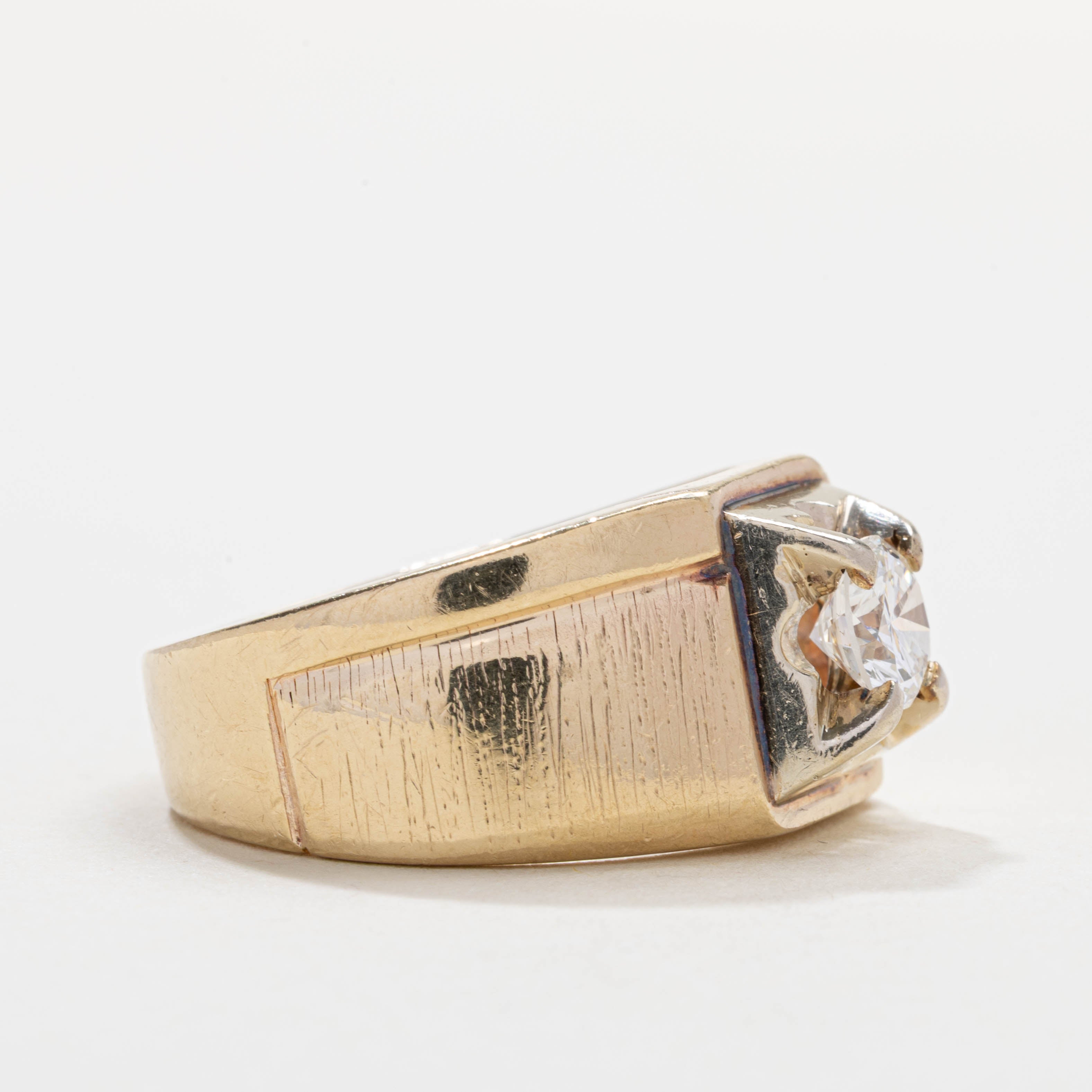 14K Diamond Textured Chunky Signet Ring | 1.02ct VS2 G/H | SZ 13.0