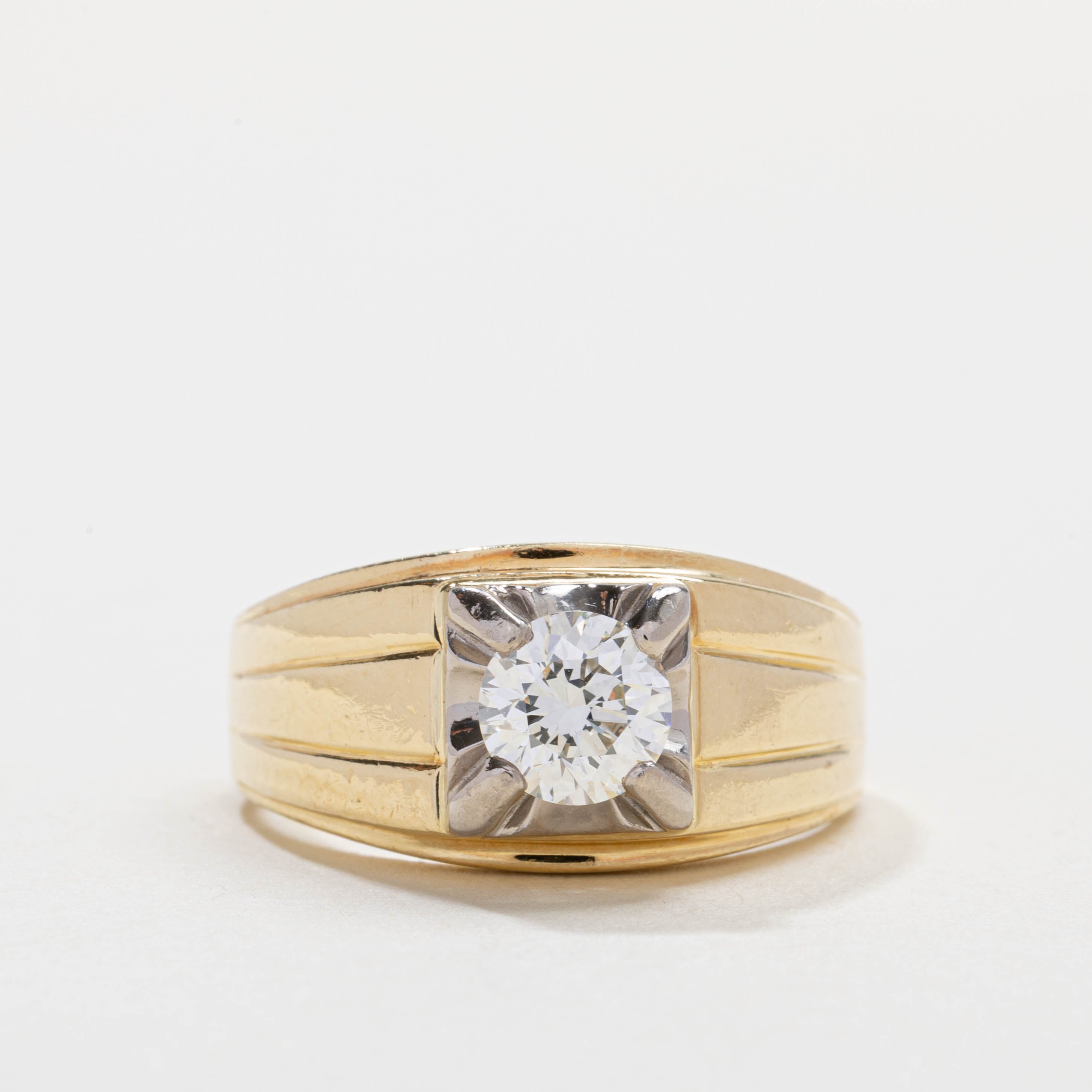 18K Solitaire Diamond Grooved Chunky Ring | 1.0ct VS1 H | SZ 9.5