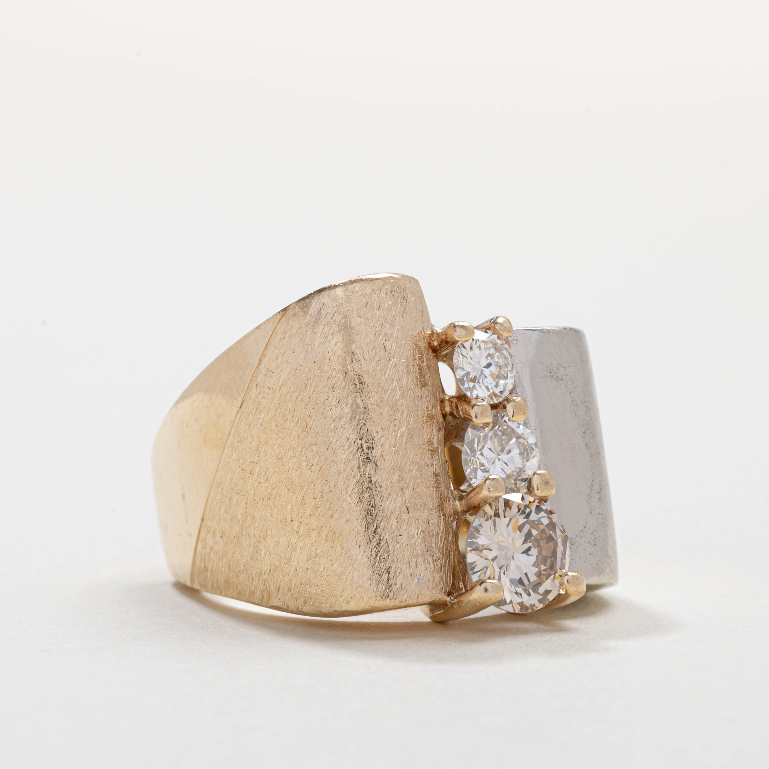 14K Two Tone Gold Three Stone Diamond Abstract Ring | 2.04ctw | SZ 10.5