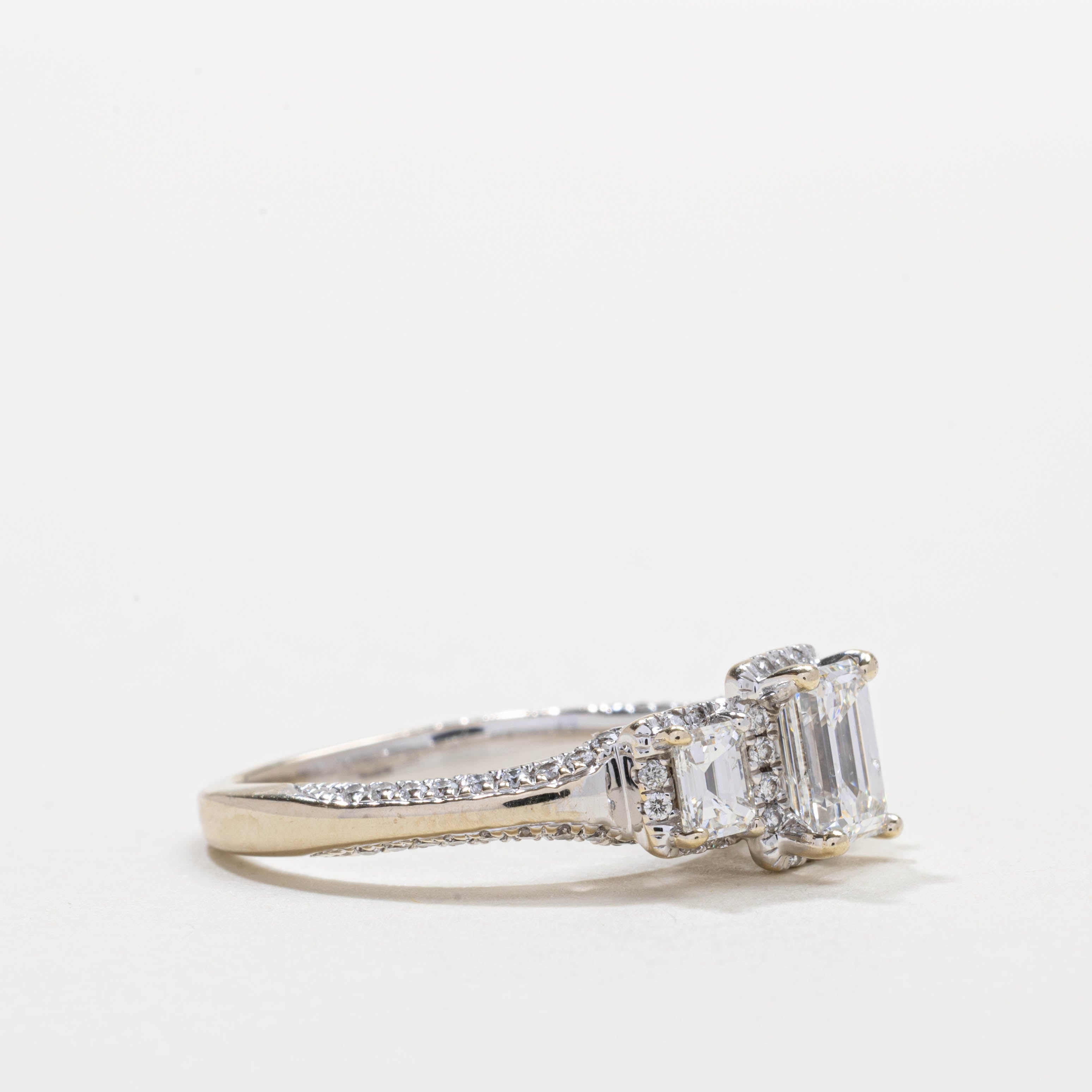 Three Stone Emerald Cut Diamond Halo Ring | 1.62ctw | SZ 7.0