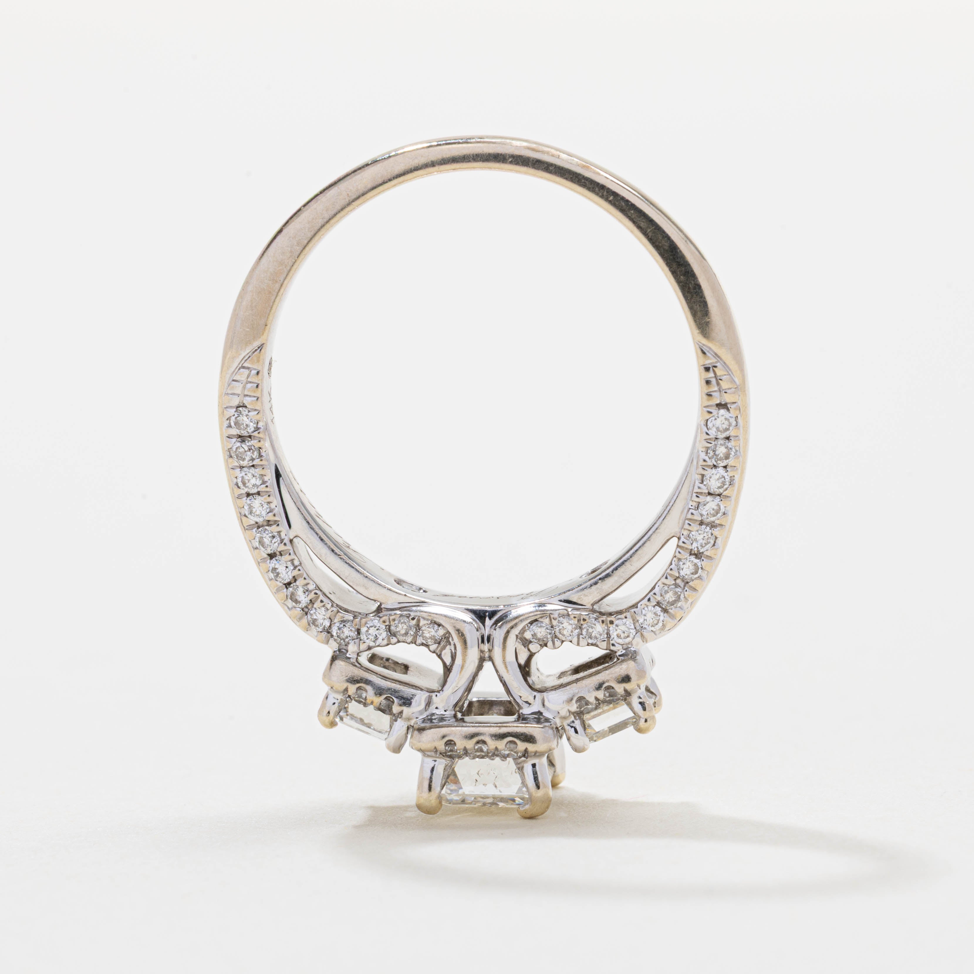 Three Stone Emerald Cut Diamond Halo Ring | 1.62ctw | SZ 7.0