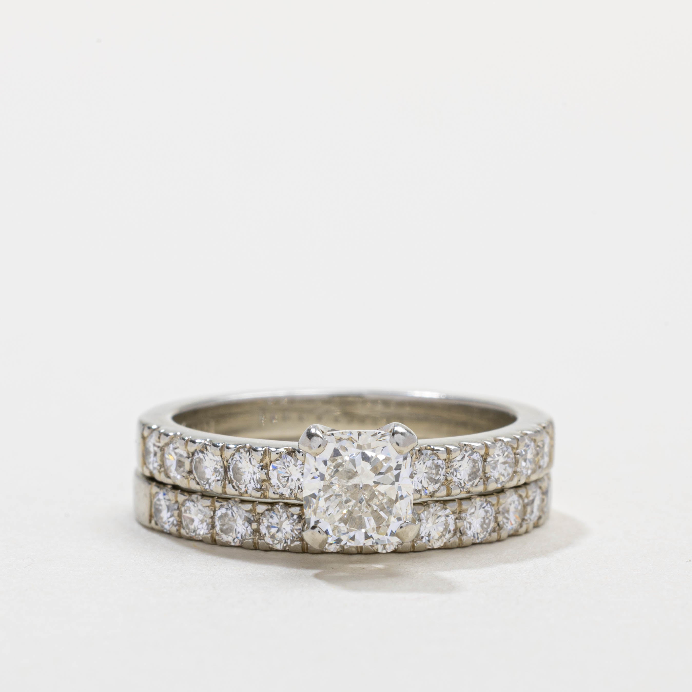 19K White Gold Diamond Wedding Ring Set | 1.0ct VS2 G/H, 0.74ctw | SZ 7.0