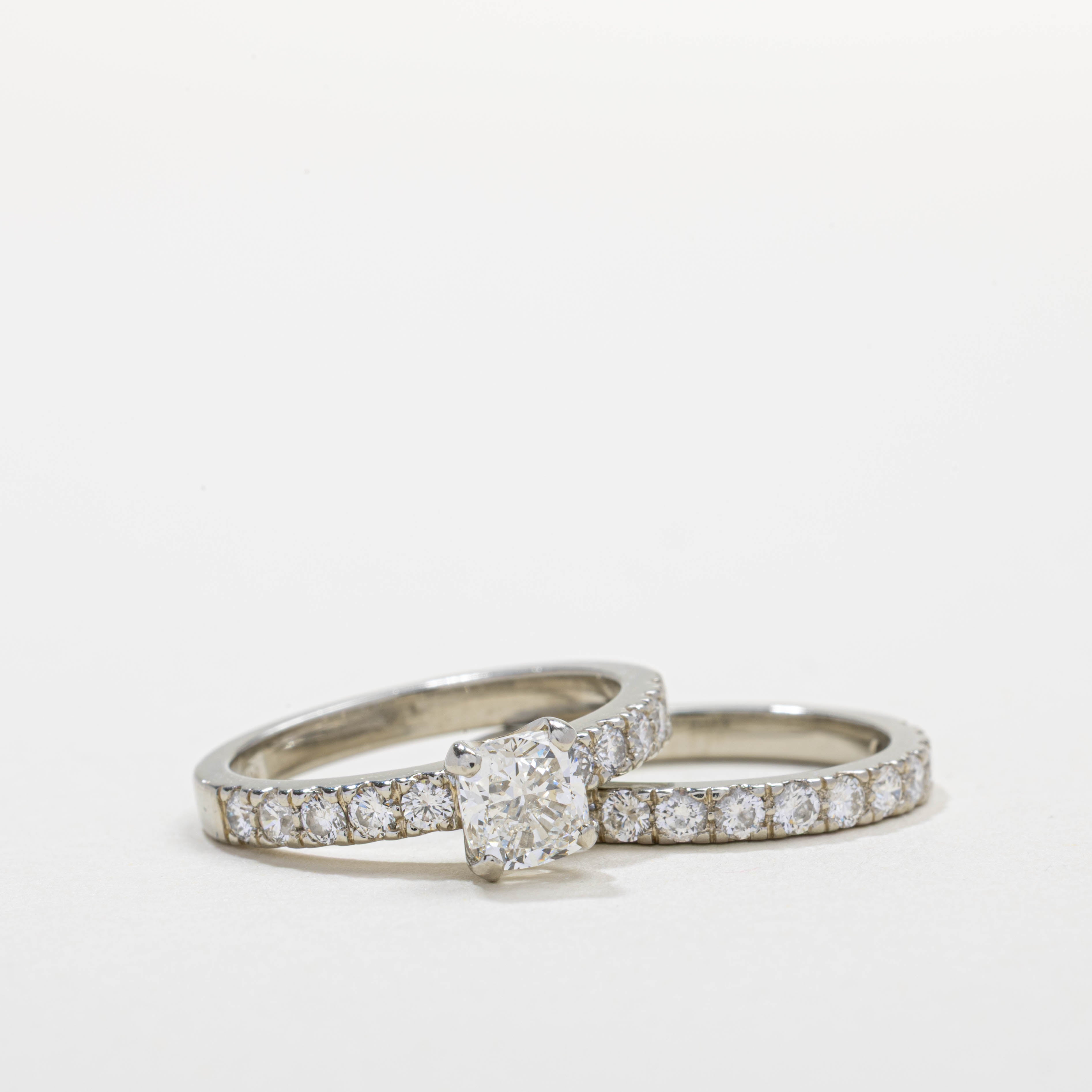 19K White Gold Diamond Wedding Ring Set | 1.0ct VS2 G/H, 0.74ctw | SZ 7.0