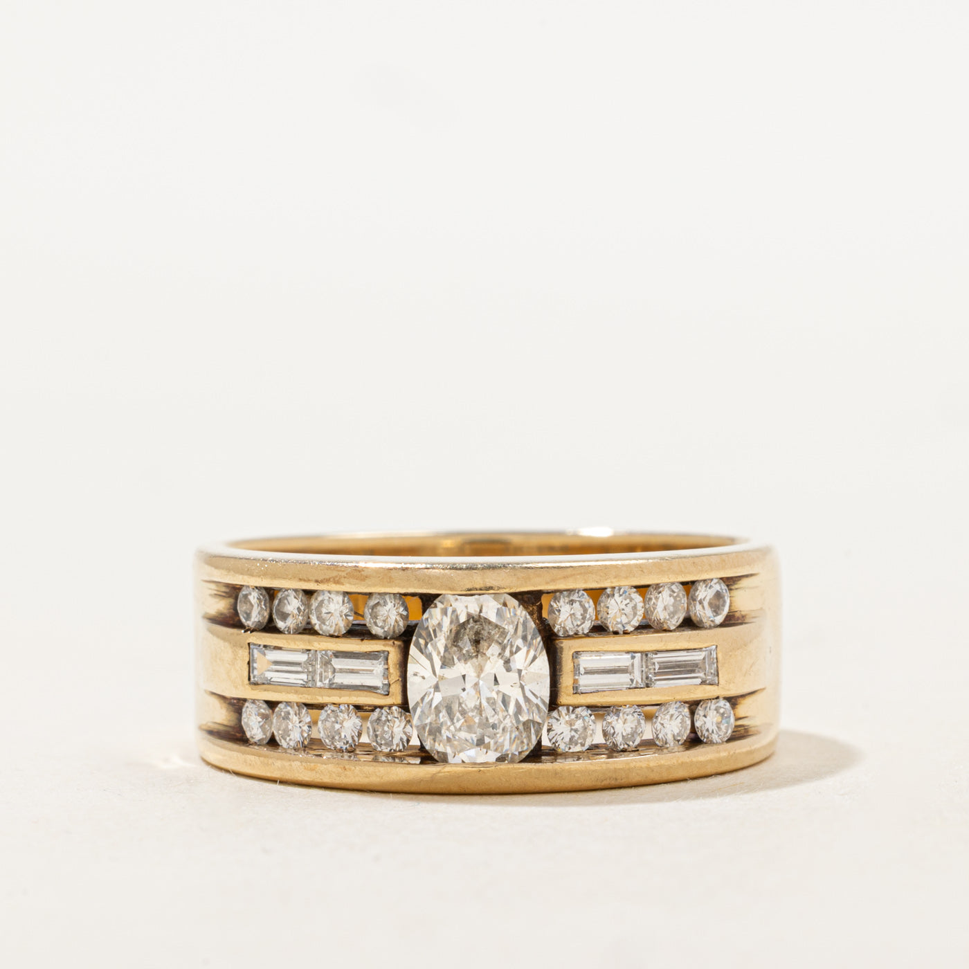 Oval Cut Diamond Accented Chunky Engagement Ring | 0.93 SI1 J, 0.64ctw | SZ 11.75