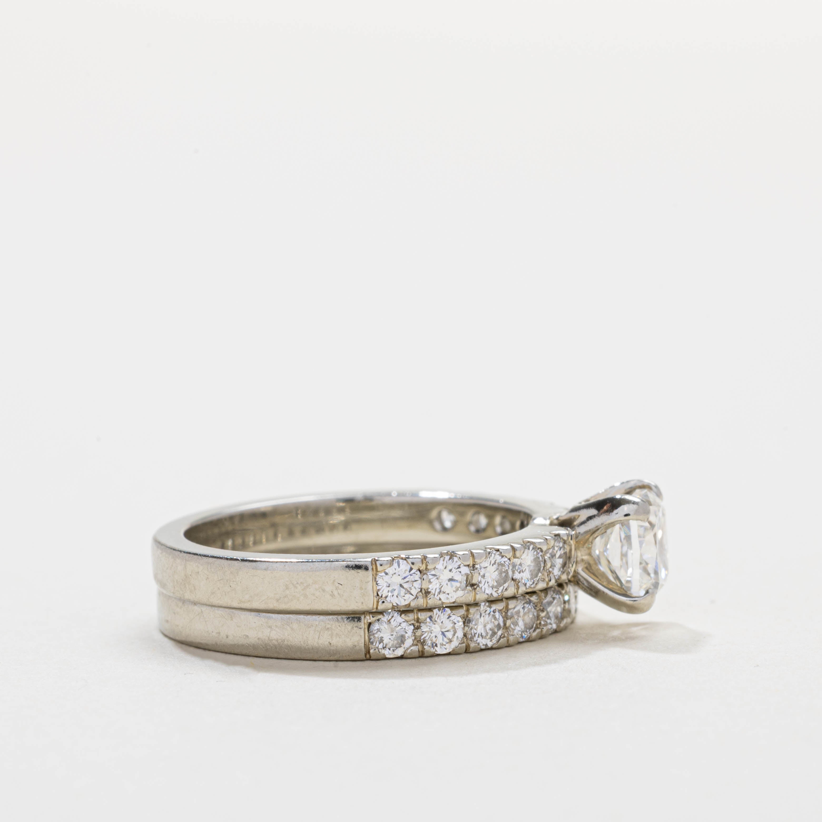 19K White Gold Diamond Wedding Ring Set | 1.0ct VS2 G/H, 0.74ctw | SZ 7.0