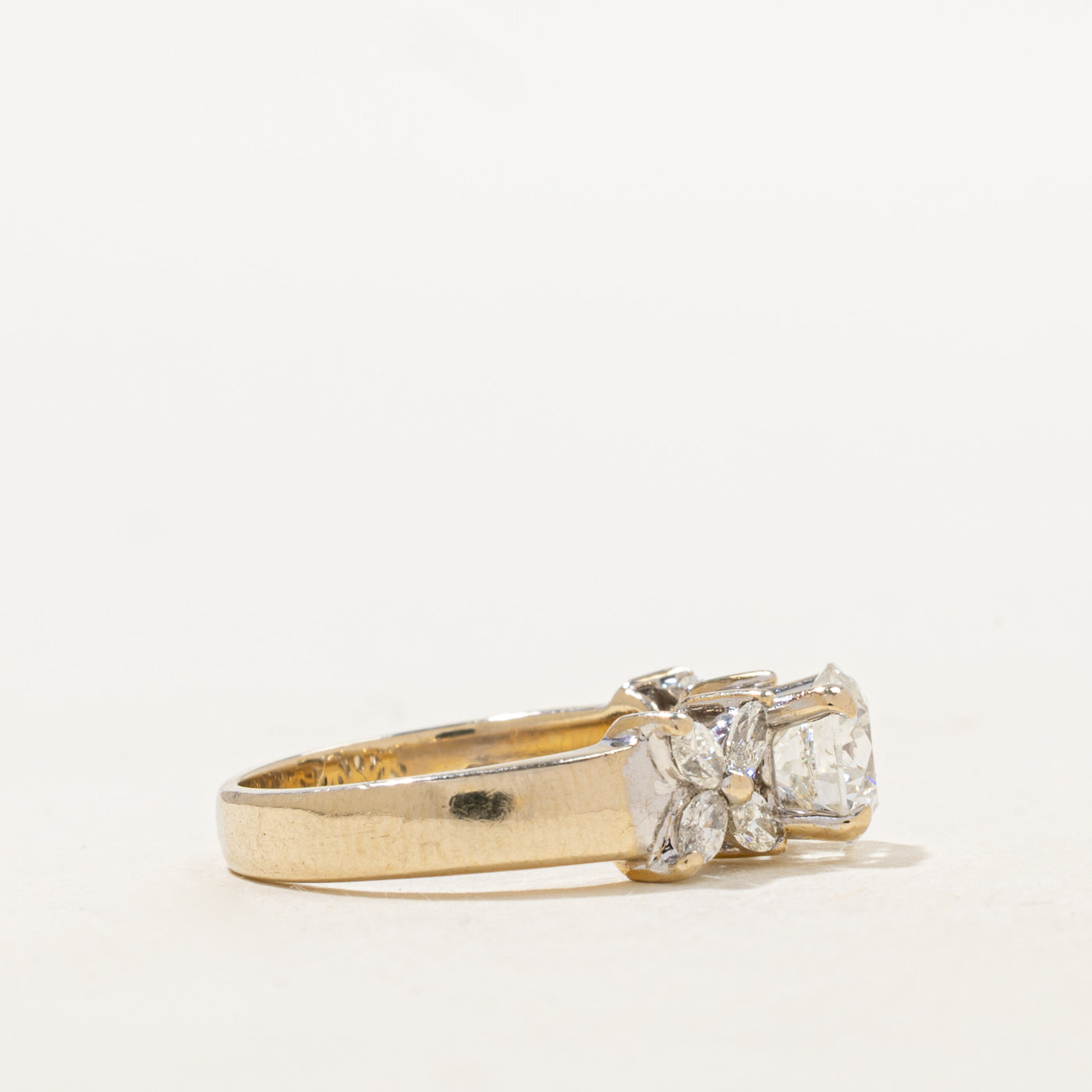 Diamond Floral Accented Engagement Ring | 0.88ctSI2 H, 0.64ctw | SZ 3.5