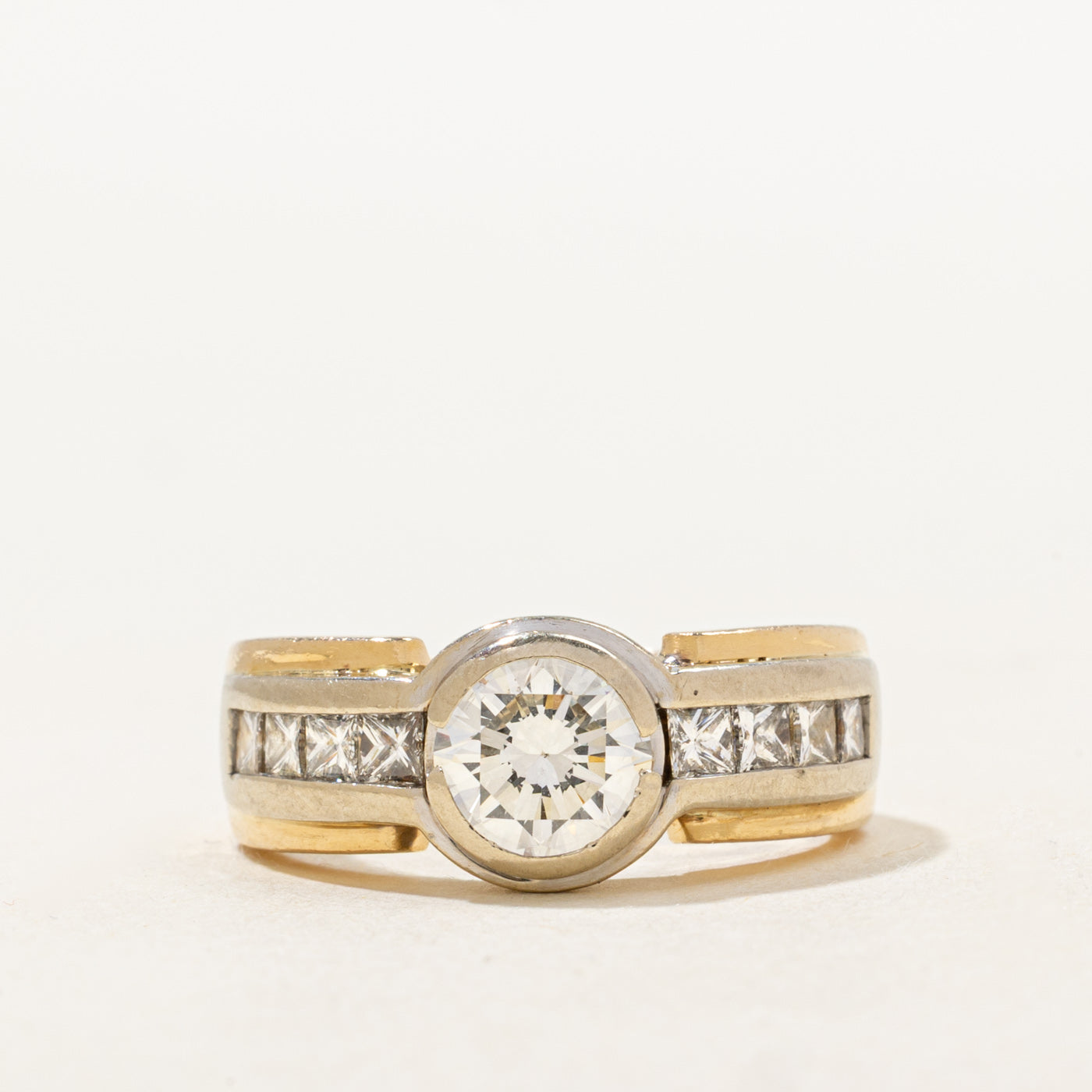 Bezel Set Diamond Chunky Engagement Ring | 0.96ct SI1 H/I, 0.80ctw | SZ 5.5