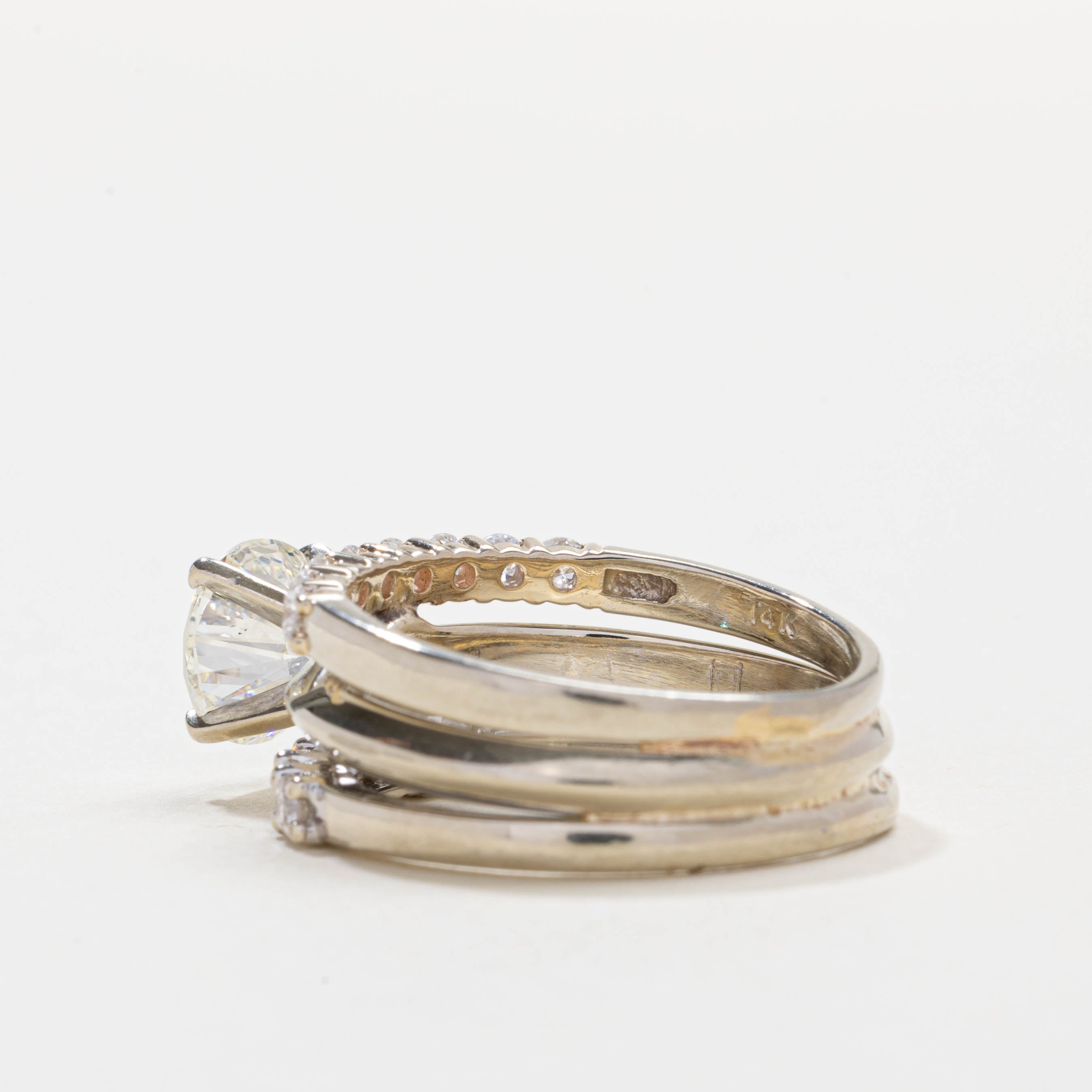 18K Diamond Soldered Wedding Ring Set | 1.54ct VS2 I, 0.56ctw | SZ 7.25