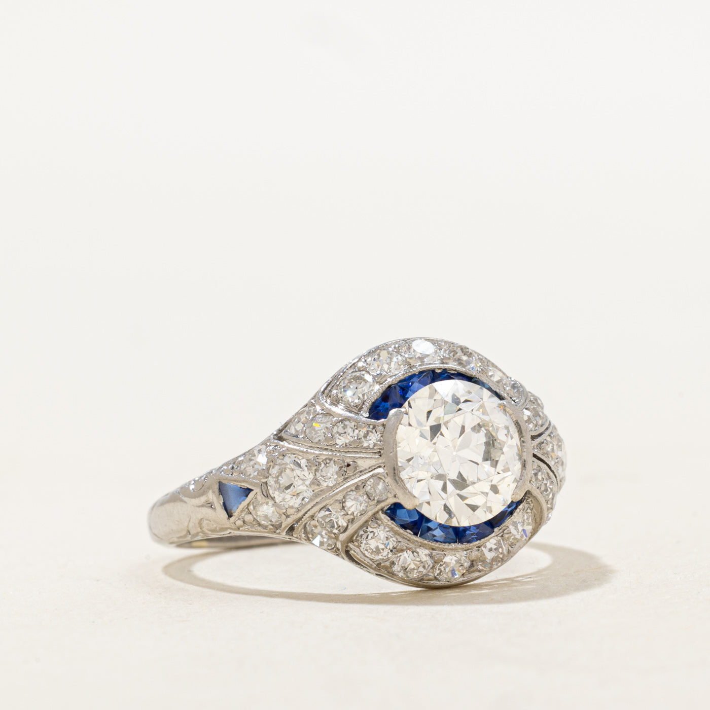 Art Deco Diamond & Sapphire Engagement Ring | 2.05ctw, 0.25ctw | SZ  7.75