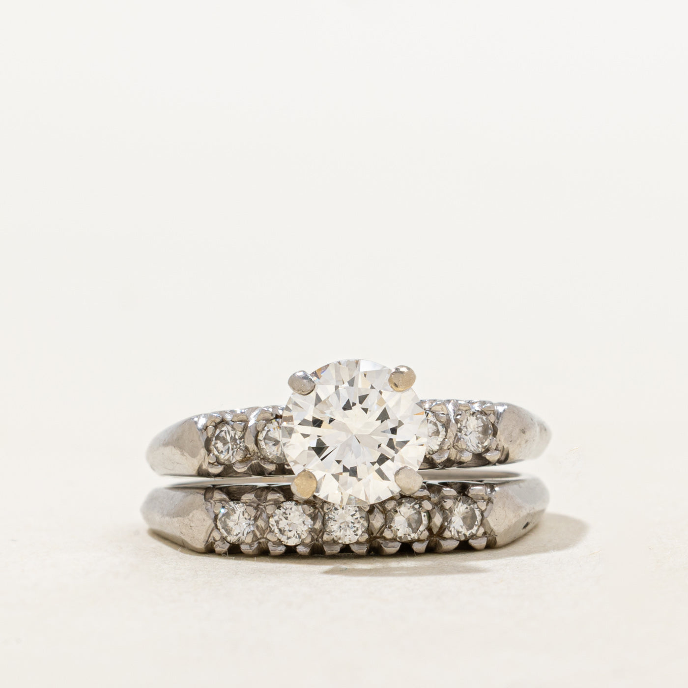 Art Deco Platinum Diamond Engagement Ring & Band, c. 1920s| 1.15ct SI1 G/H, 0.27ctw | SZ 6