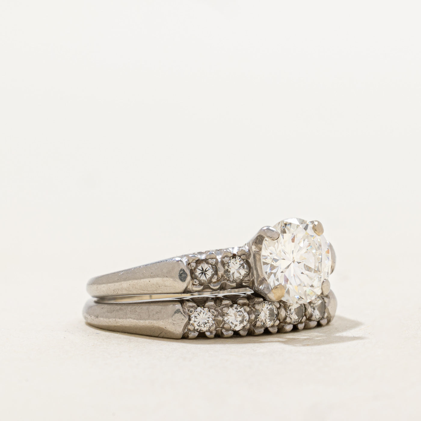 Art Deco Platinum Diamond Engagement Ring & Band, c. 1920s| 1.15ct SI1 G/H, 0.27ctw | SZ 6