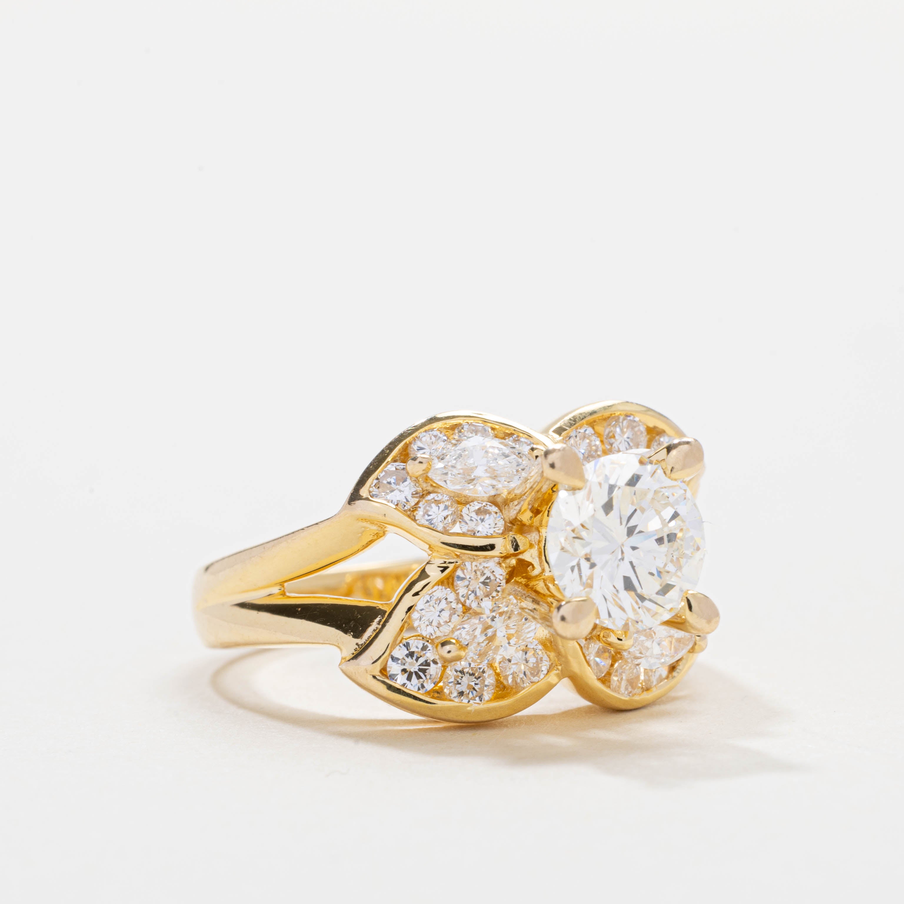 18K Diamond Floral Accented Ring | 1.17ct VS1/VS2 G/H, 0.96ctw | SZ 6.25