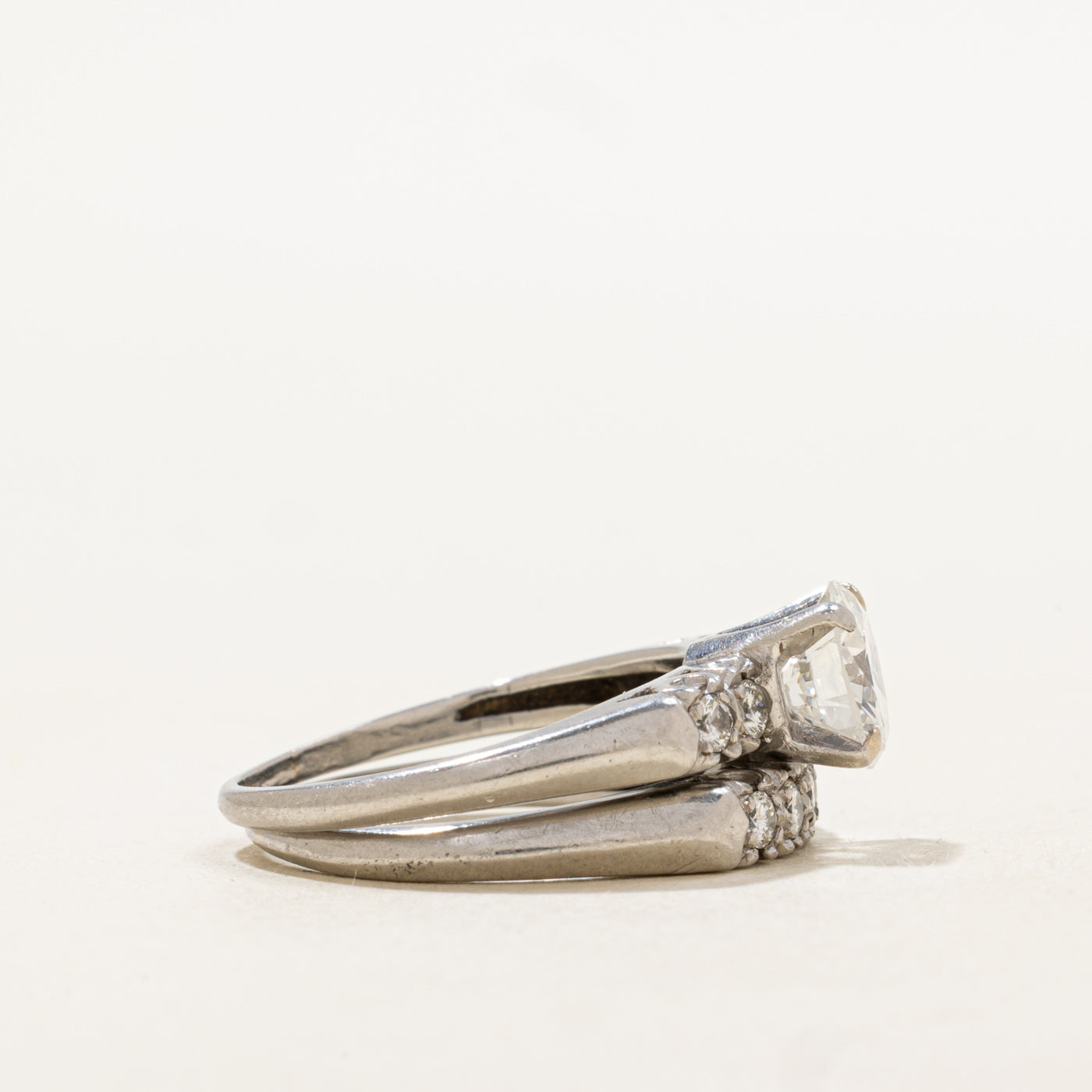 Art Deco Platinum Diamond Engagement Ring & Band, c. 1920s| 1.15ct SI1 G/H, 0.27ctw | SZ 6