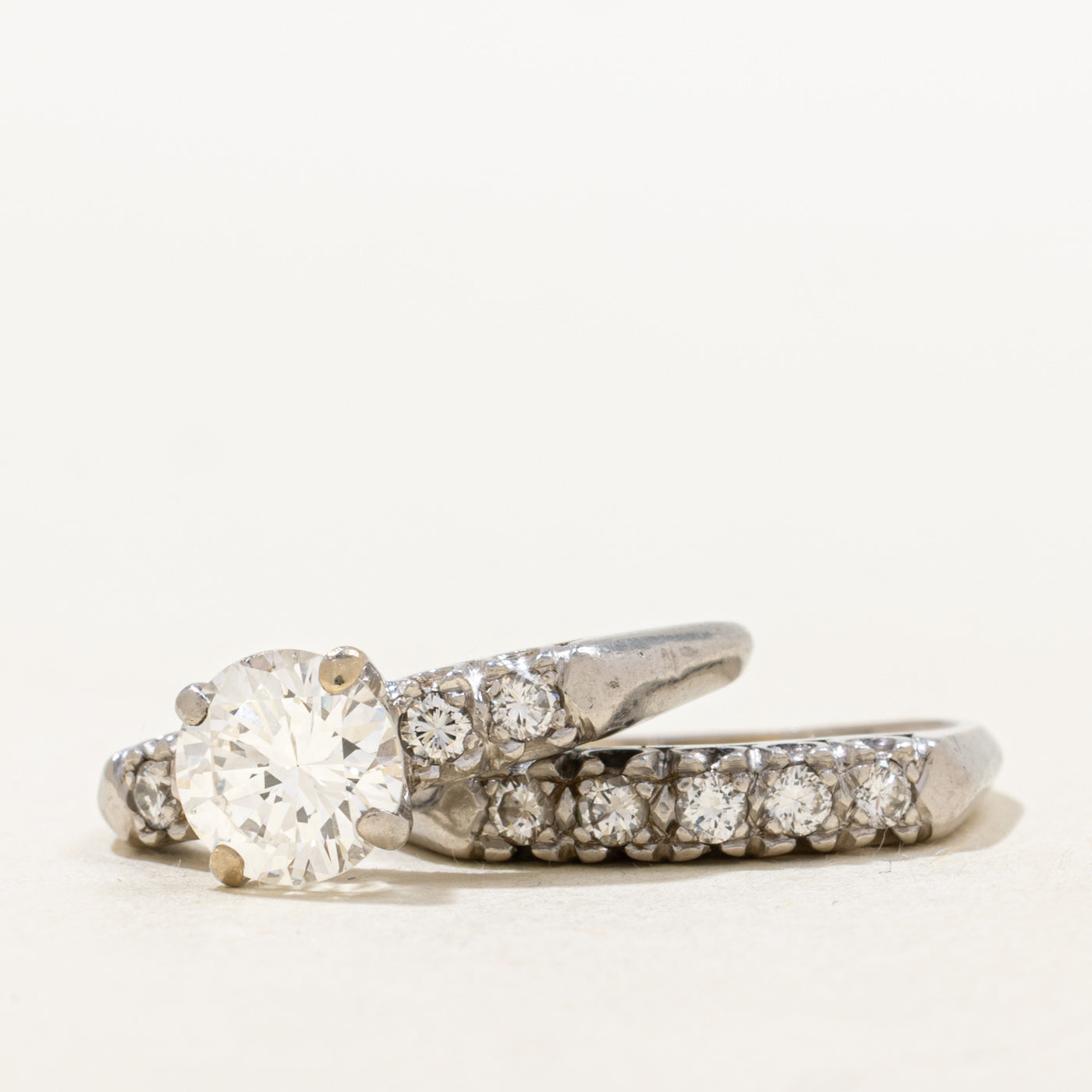 Art Deco Platinum Diamond Engagement Ring & Band, c. 1920s| 1.15ct SI1 G/H, 0.27ctw | SZ 6