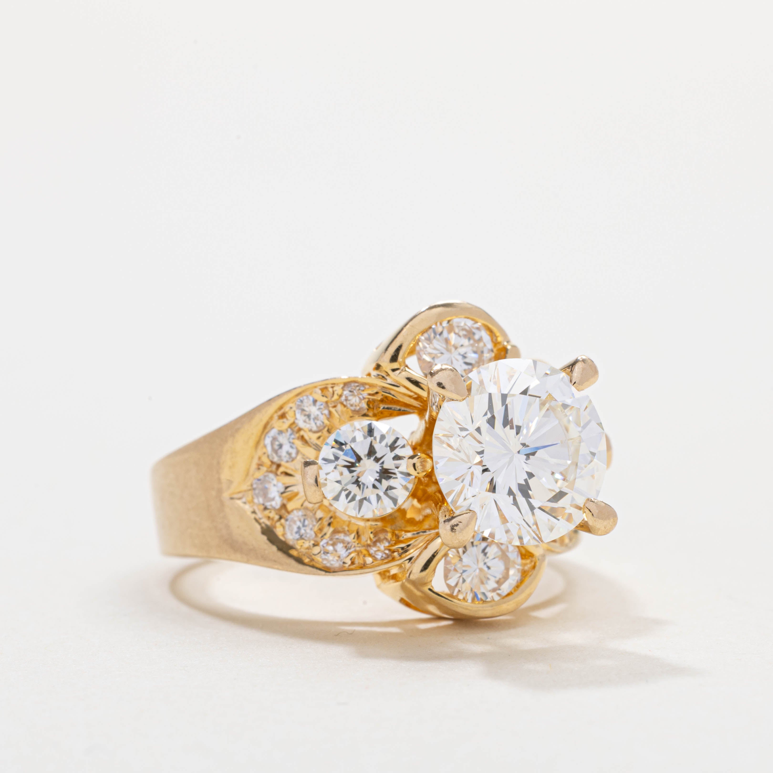 18K Diamond Floral Accented Cocktail Ring | 2.18ct VVS1 E/F, 1.30ctw | SZ 7.0