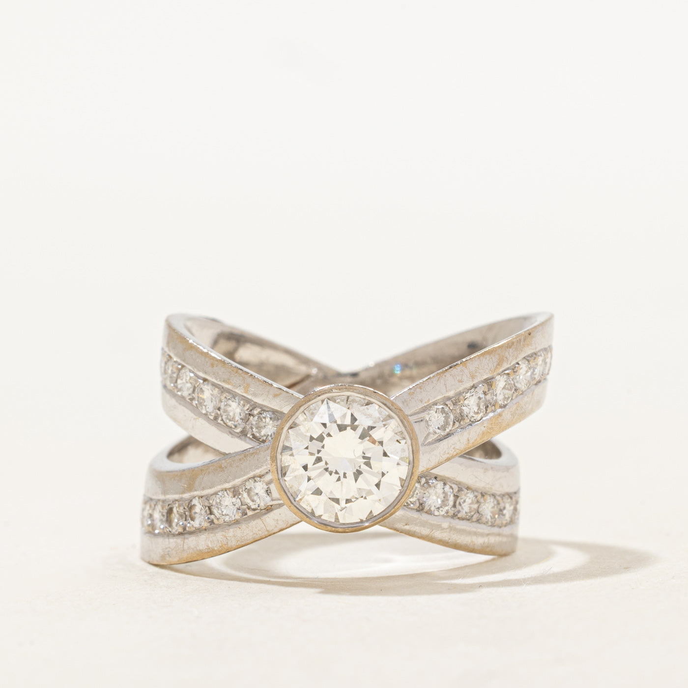 Bezel Set Diamond Cross Over Ring | 1.20ct VS2 I/J, 0.70ctw | SZ 7.25