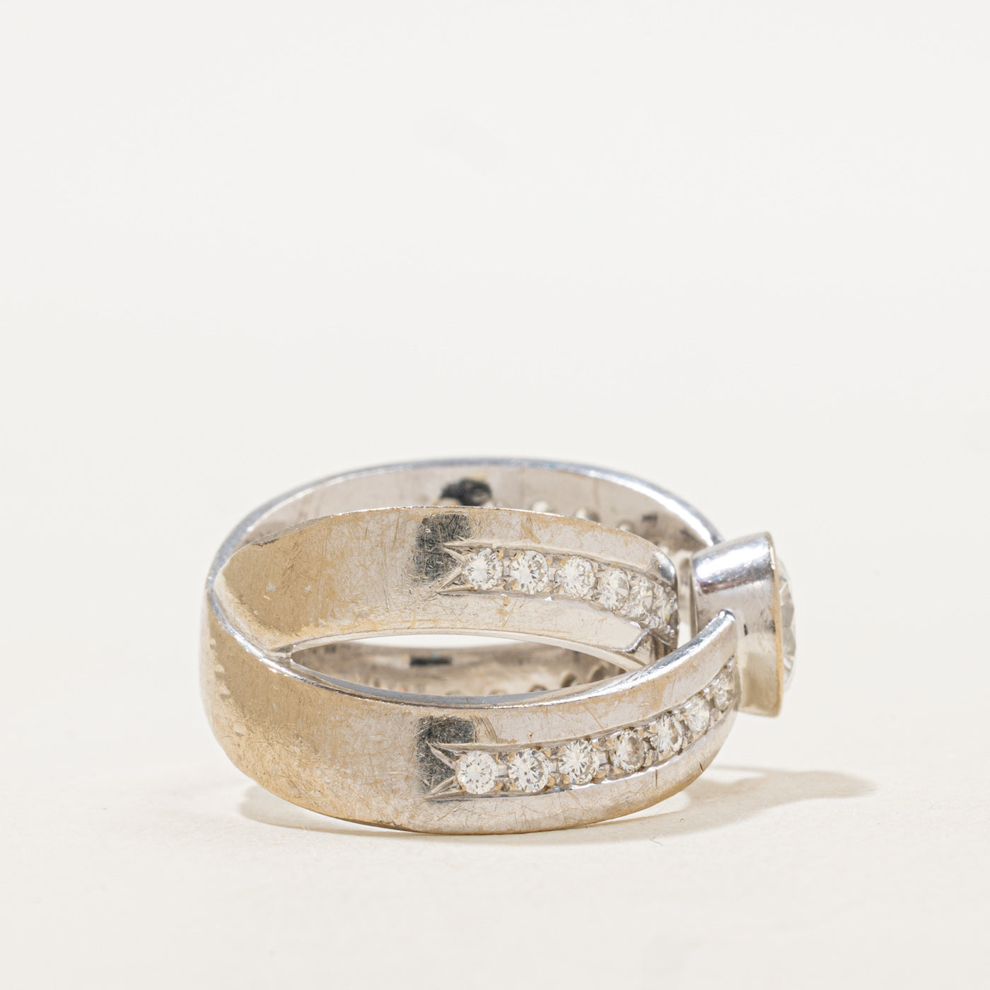 Bezel Set Diamond Cross Over Ring | 1.20ct VS2 I/J, 0.70ctw | SZ 7.25