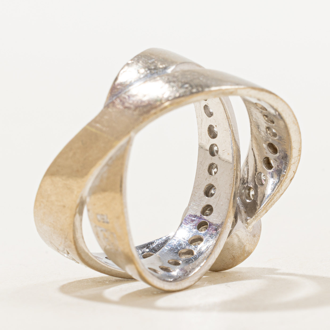 Bezel Set Diamond Cross Over Ring | 1.20ct VS2 I/J, 0.70ctw | SZ 7.25