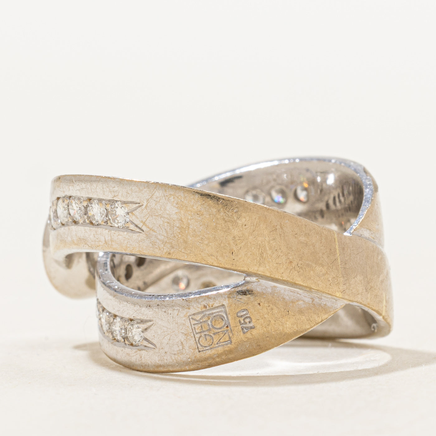 Bezel Set Diamond Cross Over Ring | 1.20ct VS2 I/J, 0.70ctw | SZ 7.25