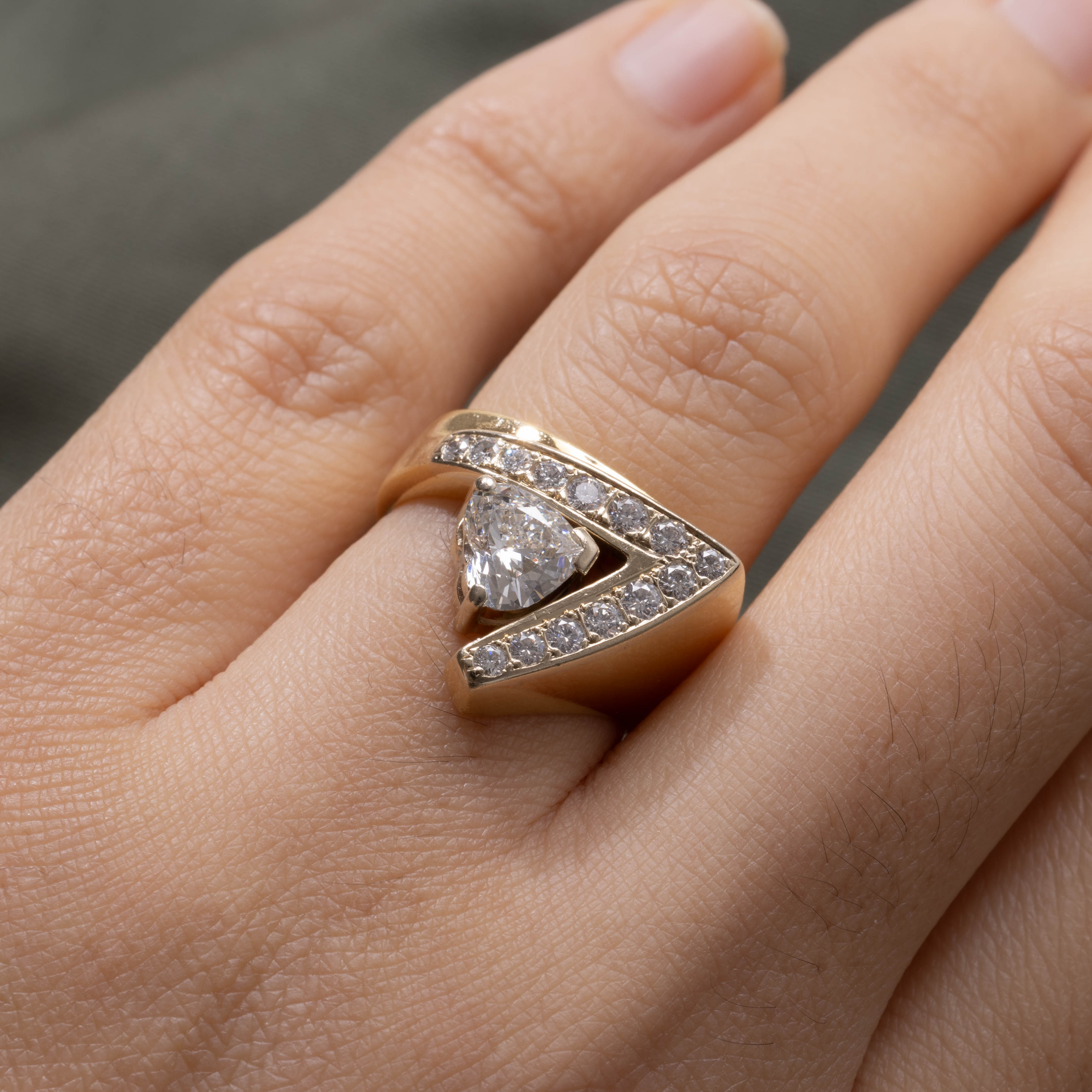 GIA Heart Cut Diamond Geometric Ring | 0.80ct VS1 G, 0.42ctw | SZ 4.5