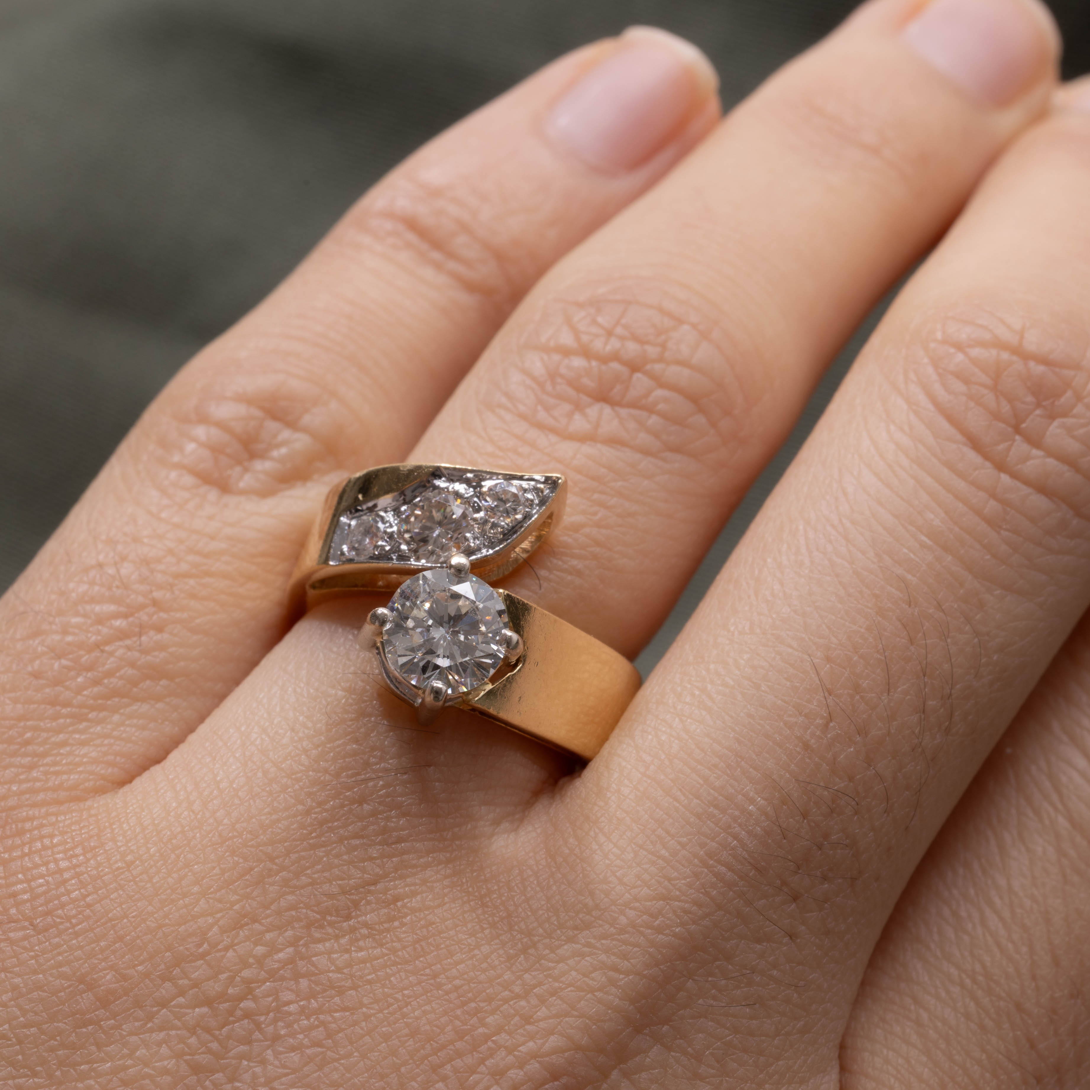 18K Diamond Abstract Bypass Ring | 1.0ct SI1 I/J, 0.30ctw | SZ 5.75