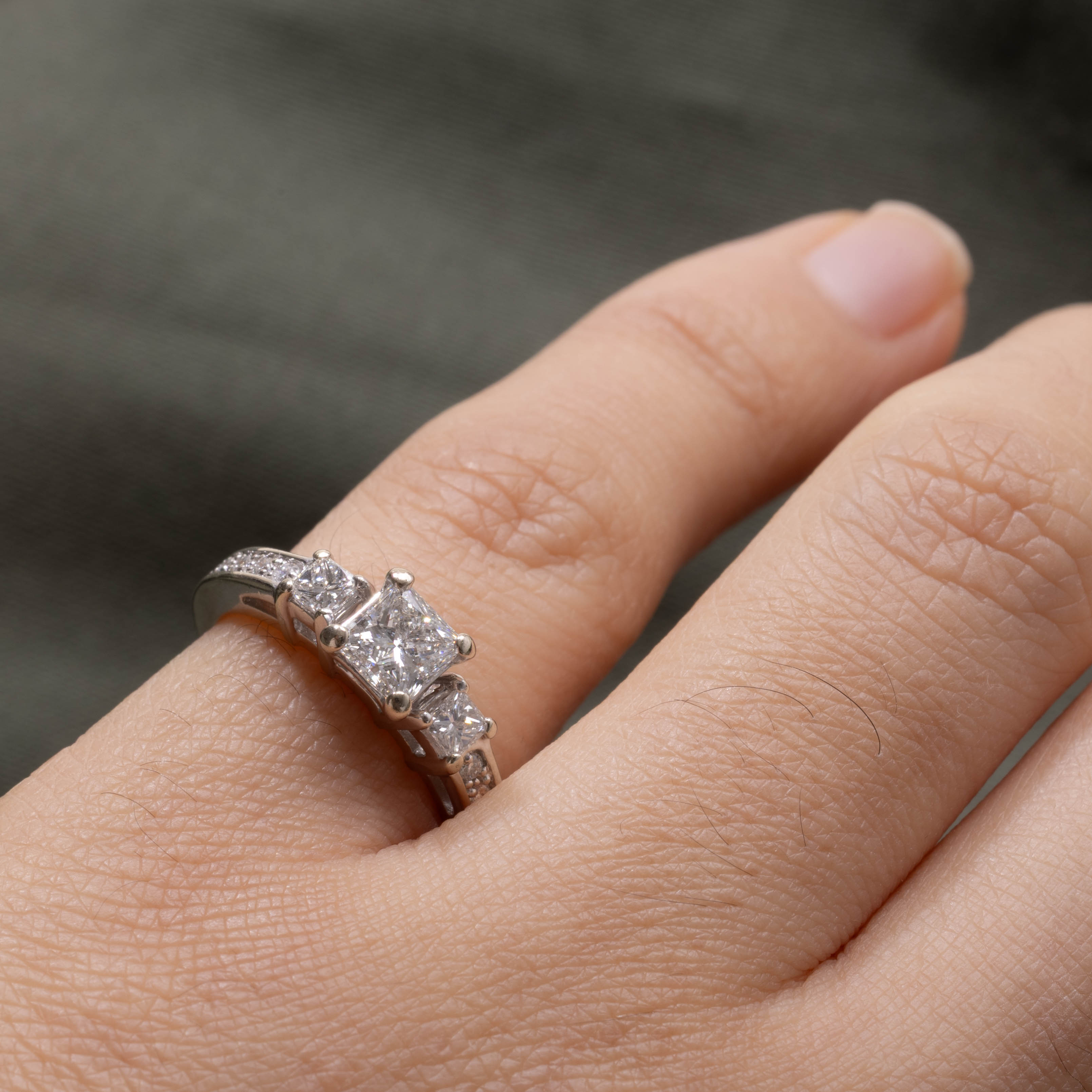 GIA Three Stone Princess Cut Diamond Ring | 0.54ct IF E, 0.41ctw | SZ 4.25