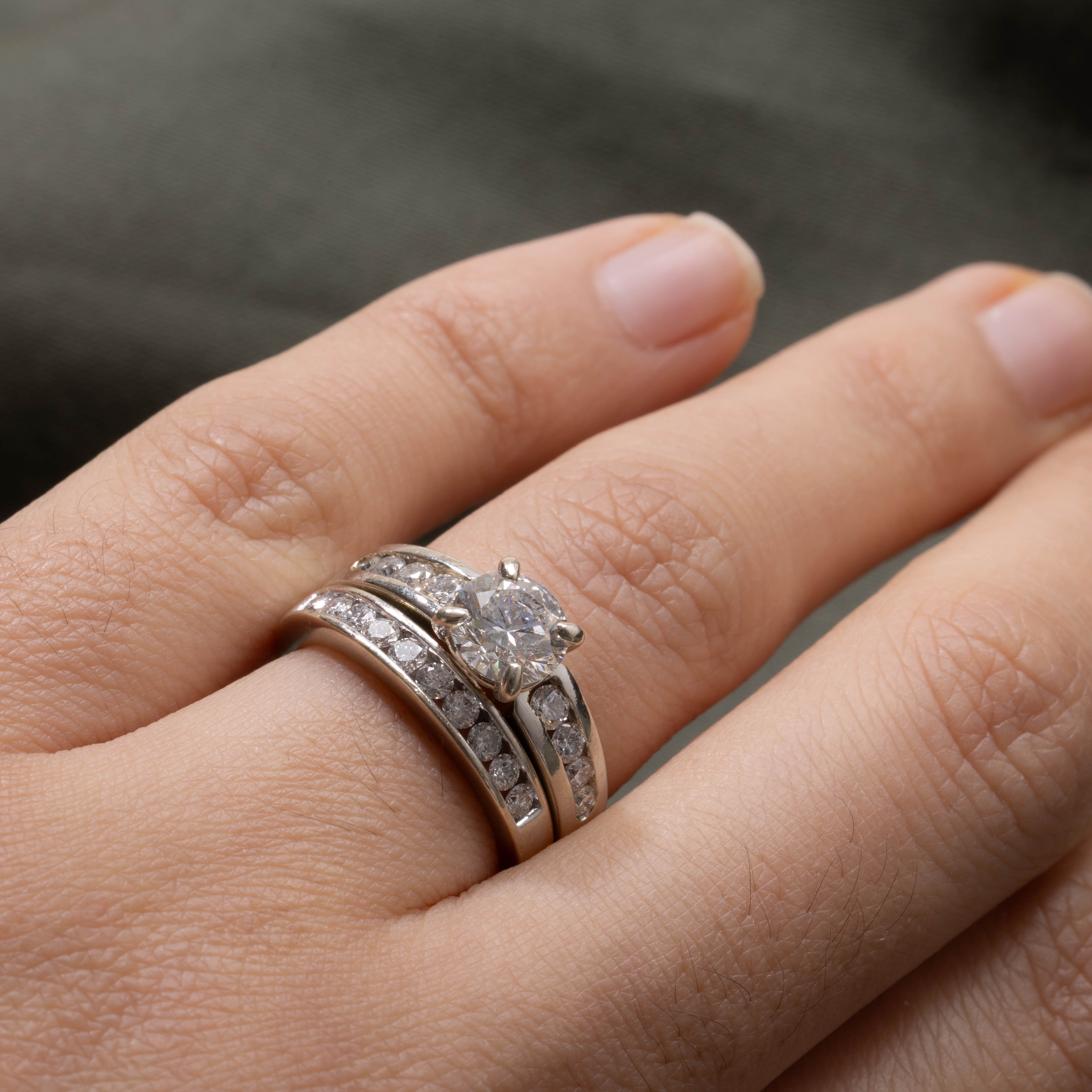 14K White Gold Diamond Wedding Ring Set | 1.06ct SI2 H, 0.65ctw | SZ 5.75