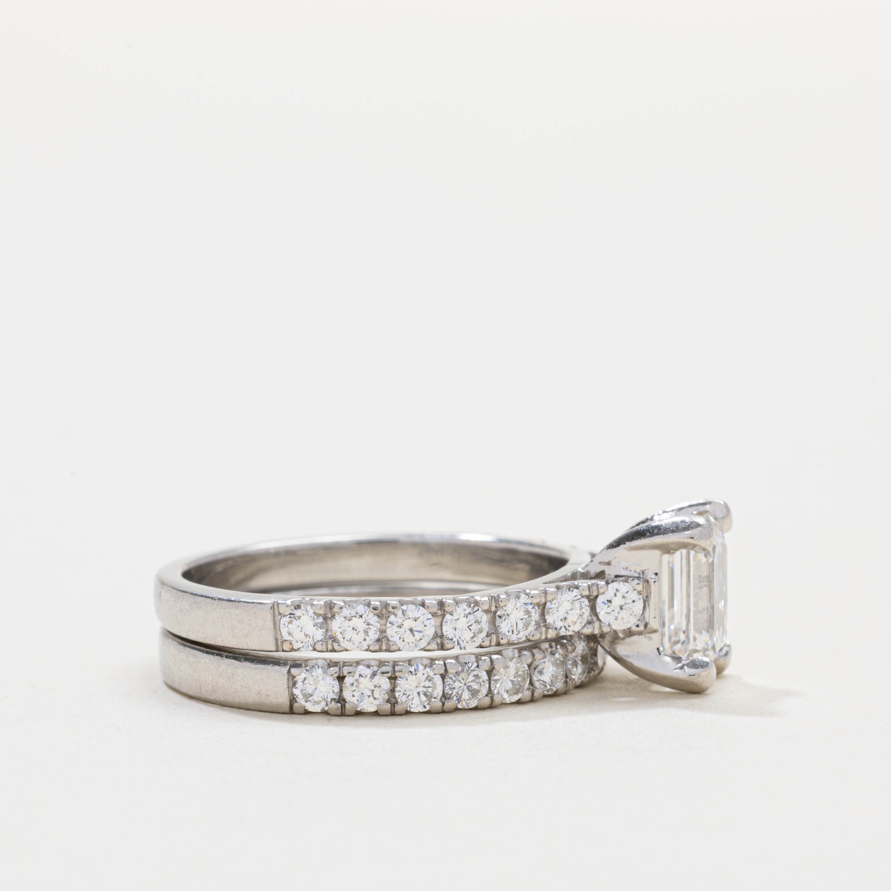 GIA Emerald Cut Diamond Wedding Ring Set | 1.07ct VVS2 G, 0.80ctw | SZ 6.25