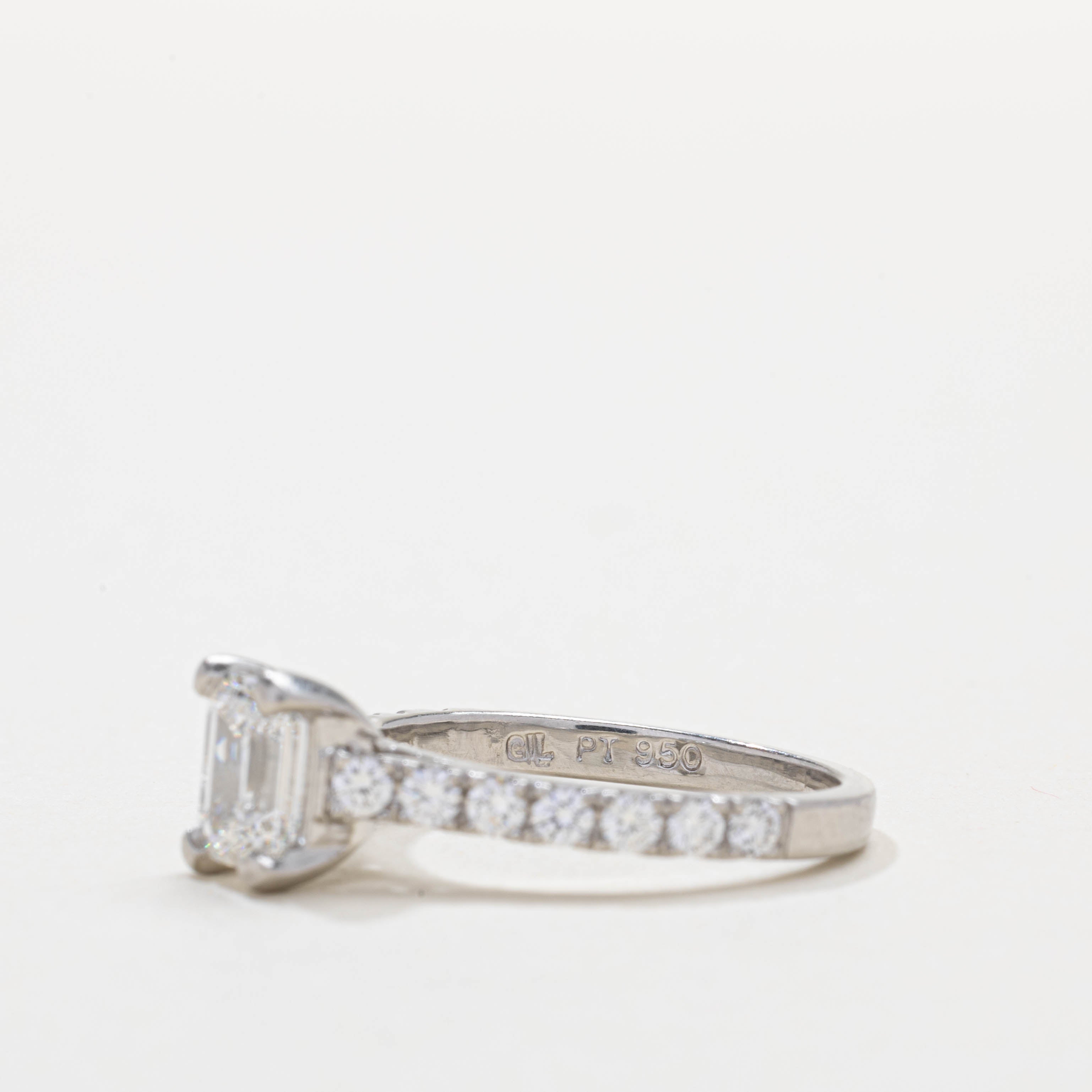 GIA Emerald Cut Diamond Wedding Ring Set | 1.07ct VVS2 G, 0.80ctw | SZ 6.25