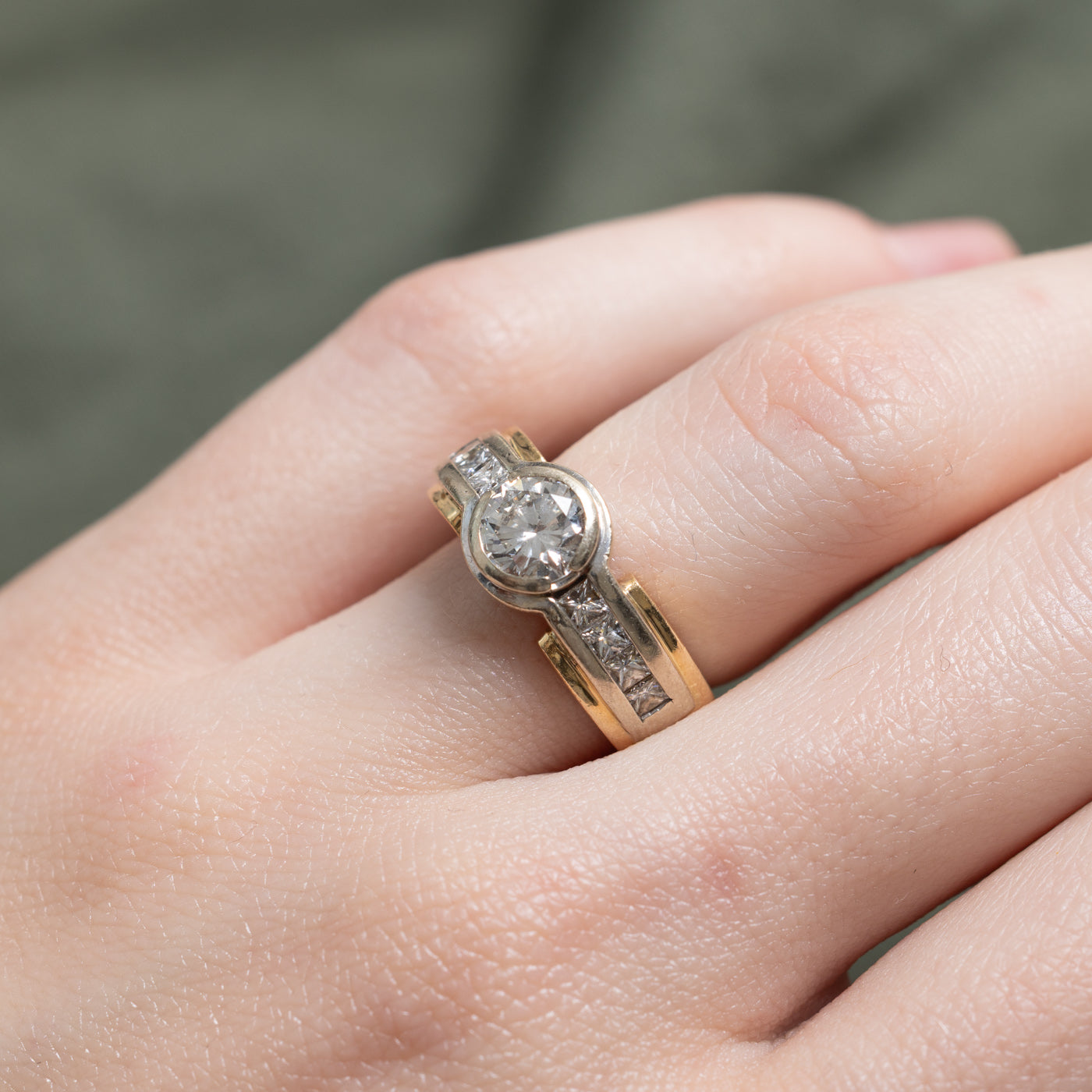 Bezel Set Diamond Chunky Engagement Ring | 0.96ct SI1 H/I, 0.80ctw | SZ 5.5