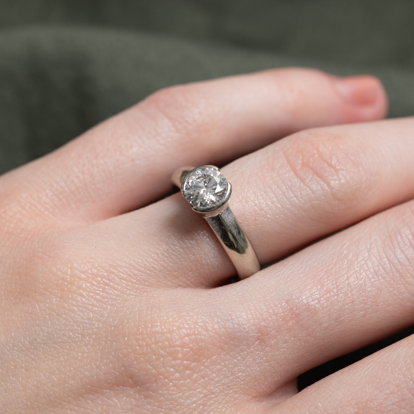 14k Semi Bezel Solitaire Diamond Ring | 0.97ct I1 G/H | SZ 6.0