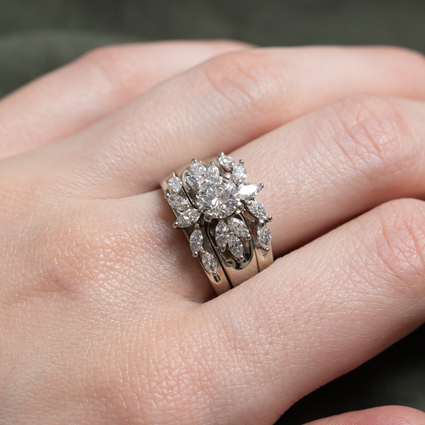 Canadian Diamond Floral Soldered Wedding Ring Set | 1.10ctw | SZ 8.25