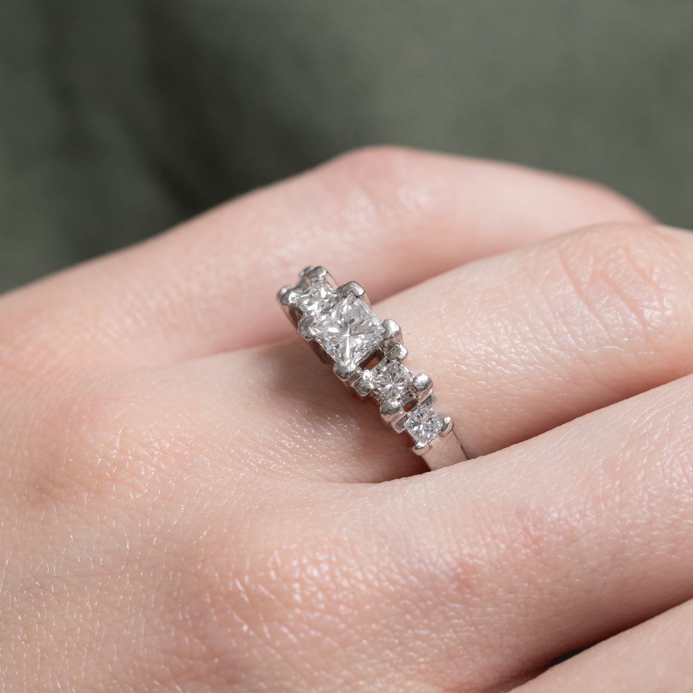 Platinum Princess Cut Diamond Accented Ring | 0.59ct SI2/I1 H, 0.50ctw | SZ 5.5