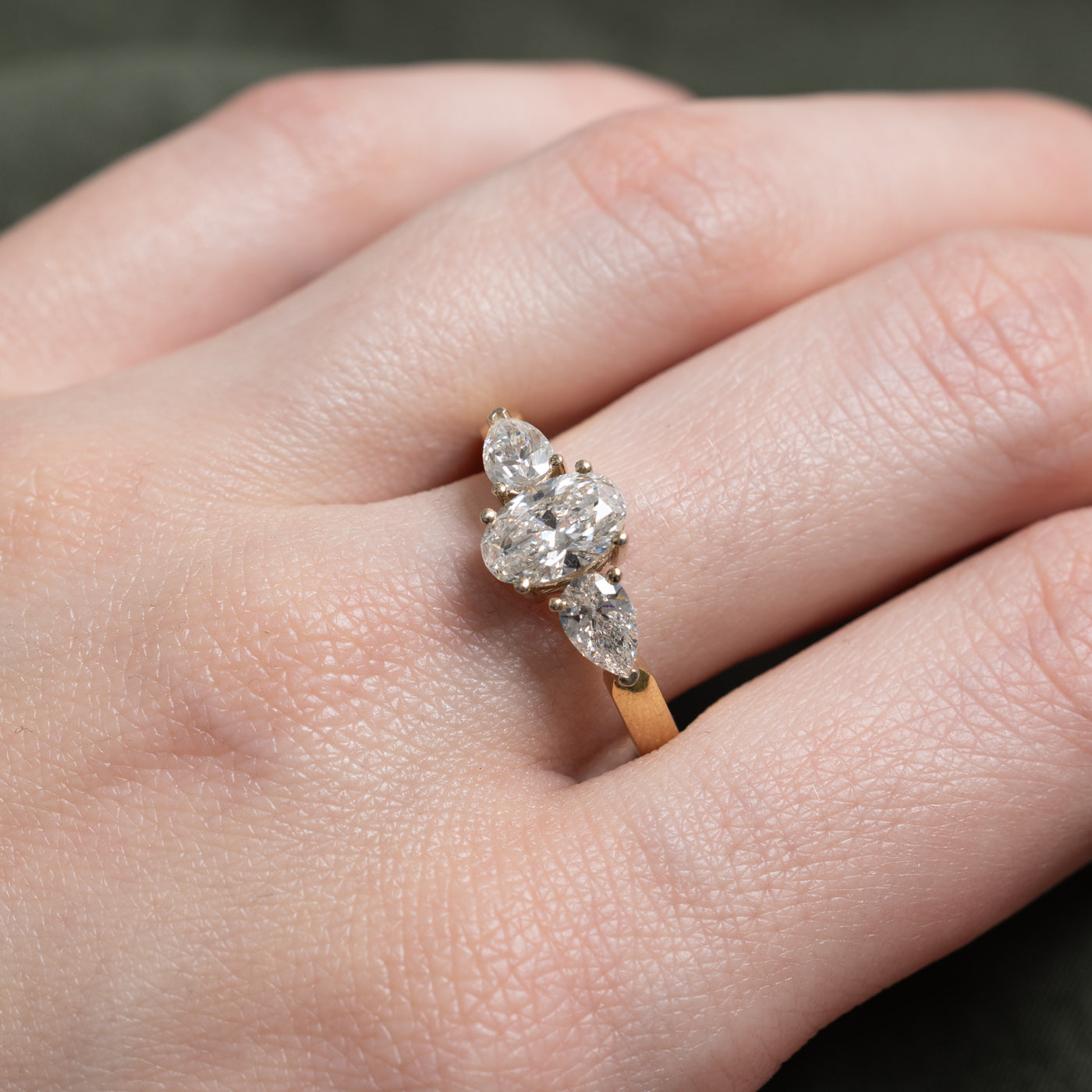 'Birks' 18k Oval Cut Diamond Accented Engagement Ring | 1.03ct VS2 F/G, 0.80ctw | SZ 8.5