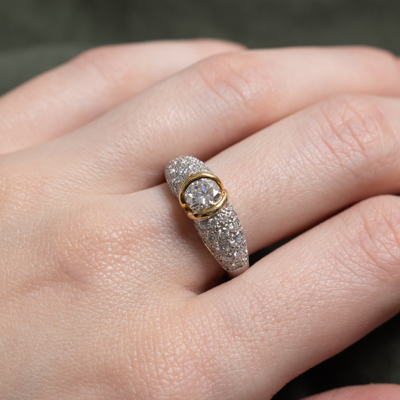 Bezel Set Diamond Pavé Set Dome Ring | 0.70ct SI1 F/G, 0.85ctw | SZ 7.75