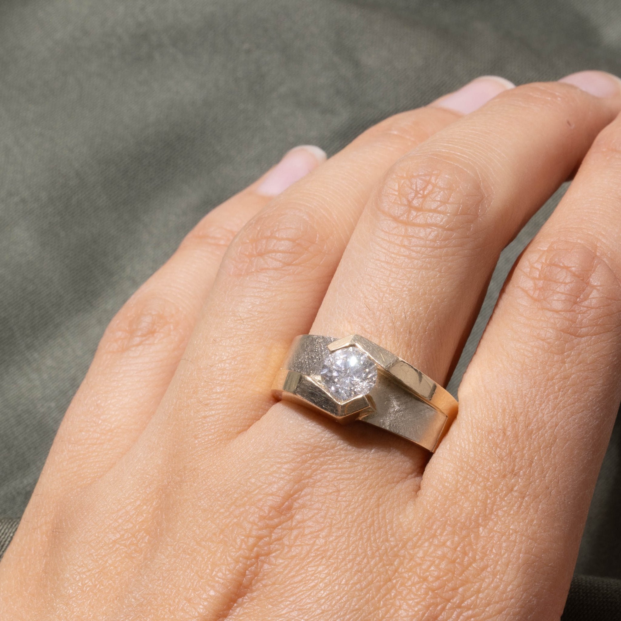 14k Tension Set Diamond Geometric Ring | 1.31ct I2 G | SZ 10.25
