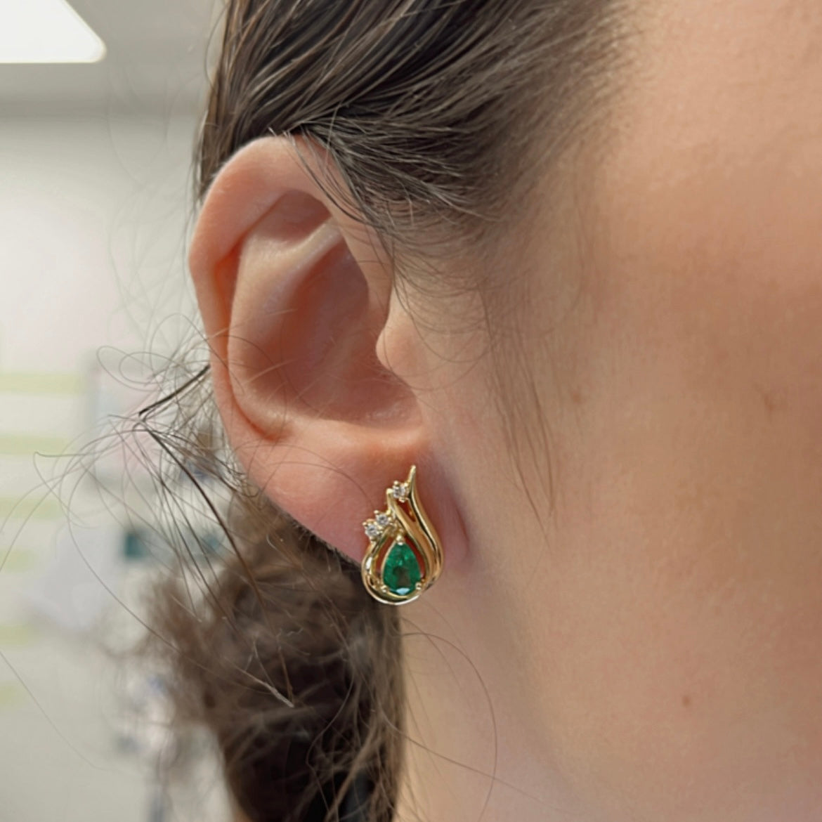 Emerald & Diamond 14k Earrings | 0.8 ctw, 0.06ctw |