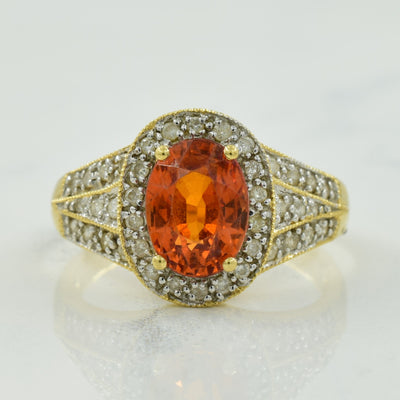 Garnet & Diamond Halo Ring | 1.70ct, 0.30ctw | SZ 7.25 |
