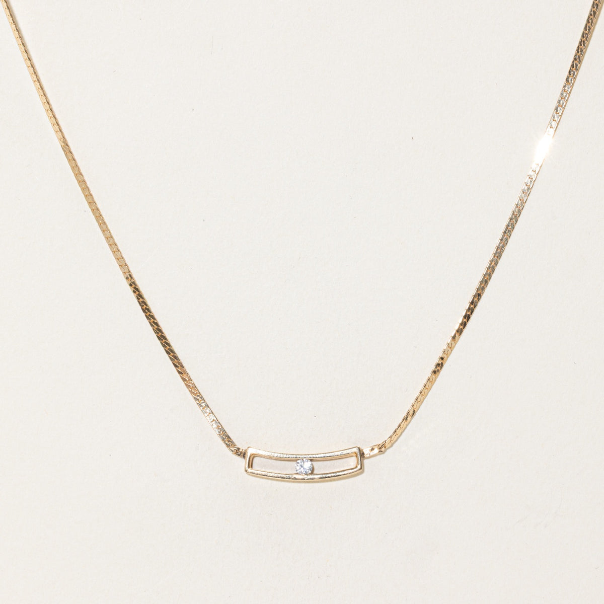 14k Diamond Open Rectangle Bar Pendant Necklace | 17"