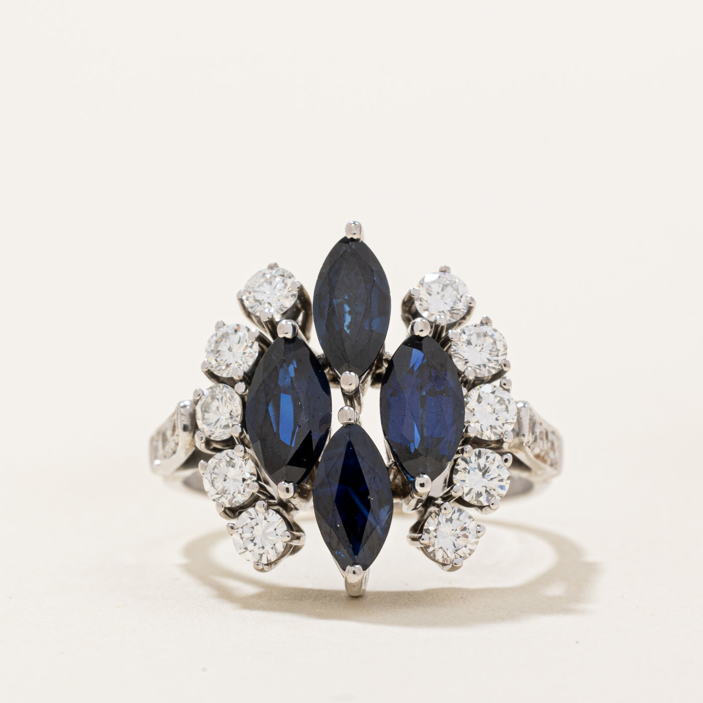 Synthetic Sapphire & Natural Diamond Cocktail Ring | 1.80ctw, 0.80ctw | SZ 6.75 |