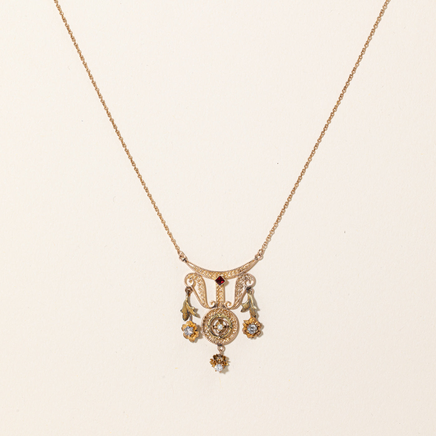Art Nouveau Intricate Filigree Enamelled Necklace | 0.22ctw | 16" |