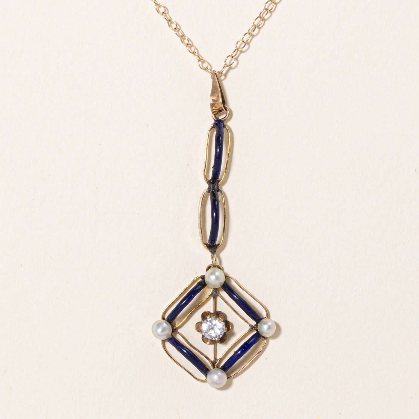 Art Nouveau Diamond and Enamel Necklace | 0.13ct | 16" |